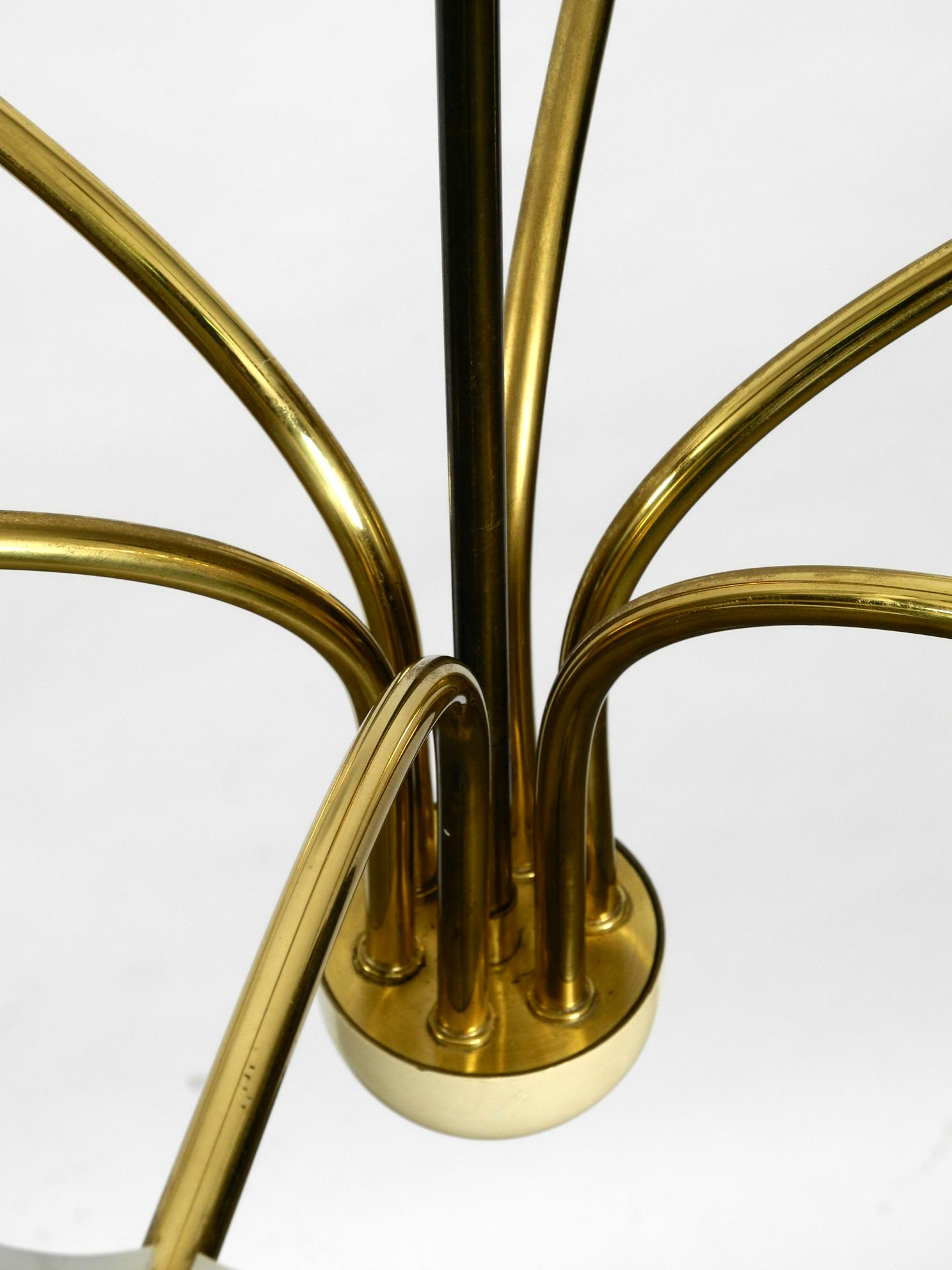Huge 6 Armed Mid-Century Modern Brass Chandelier with Big Plexiglas Screens 1