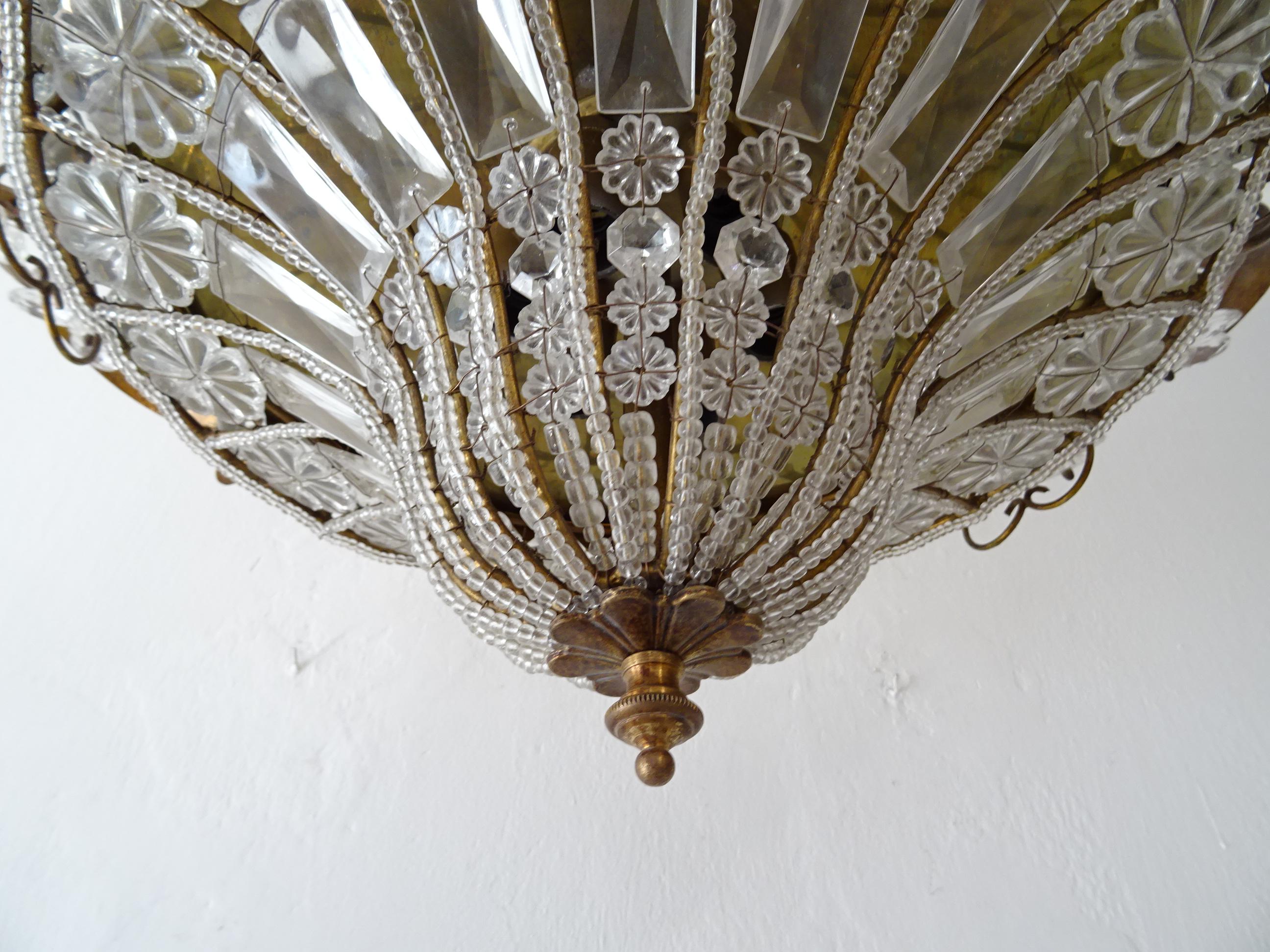 Mid-20th Century Huge 6 Lights French Flush Mount Beaded Dome Maison Baguès Beaded Chandelier