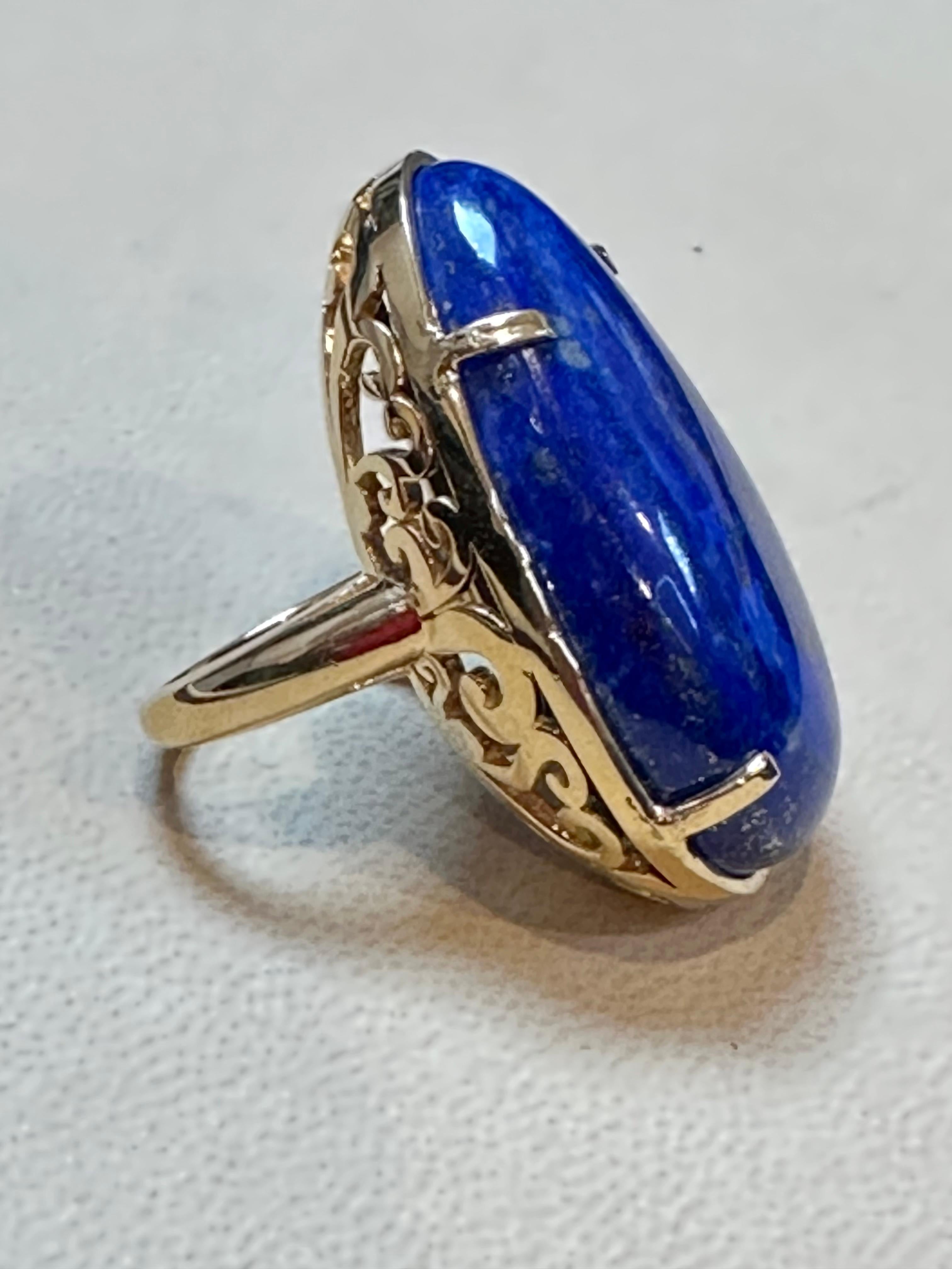 Huge 63 Ct Natural Cabochon Lapis Lazuli Ring in 14 Kt Yellow Gold, Estate For Sale 4