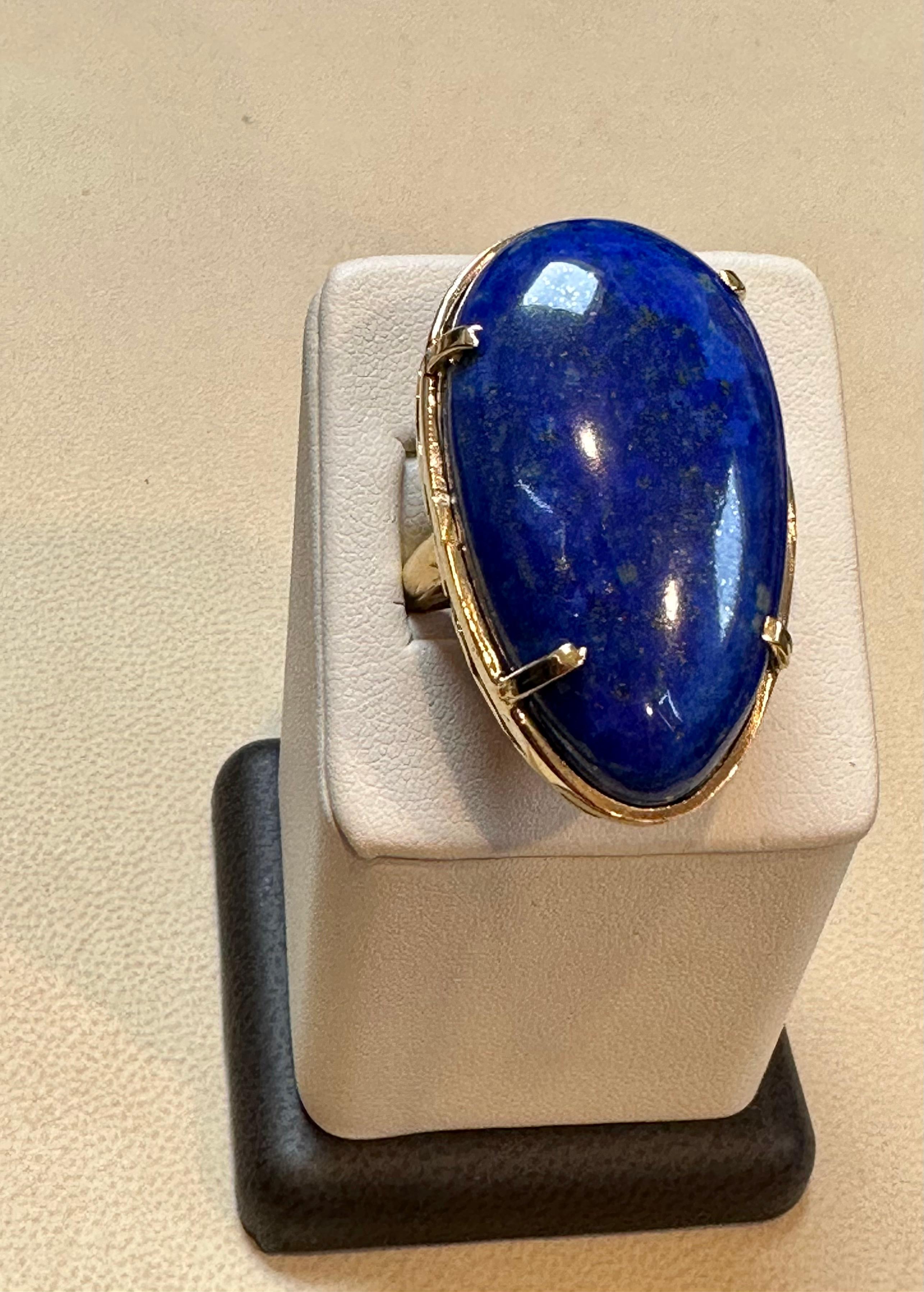 Huge 63 Ct Natural Cabochon Lapis Lazuli Ring in 14 Kt Yellow Gold, Estate For Sale 5