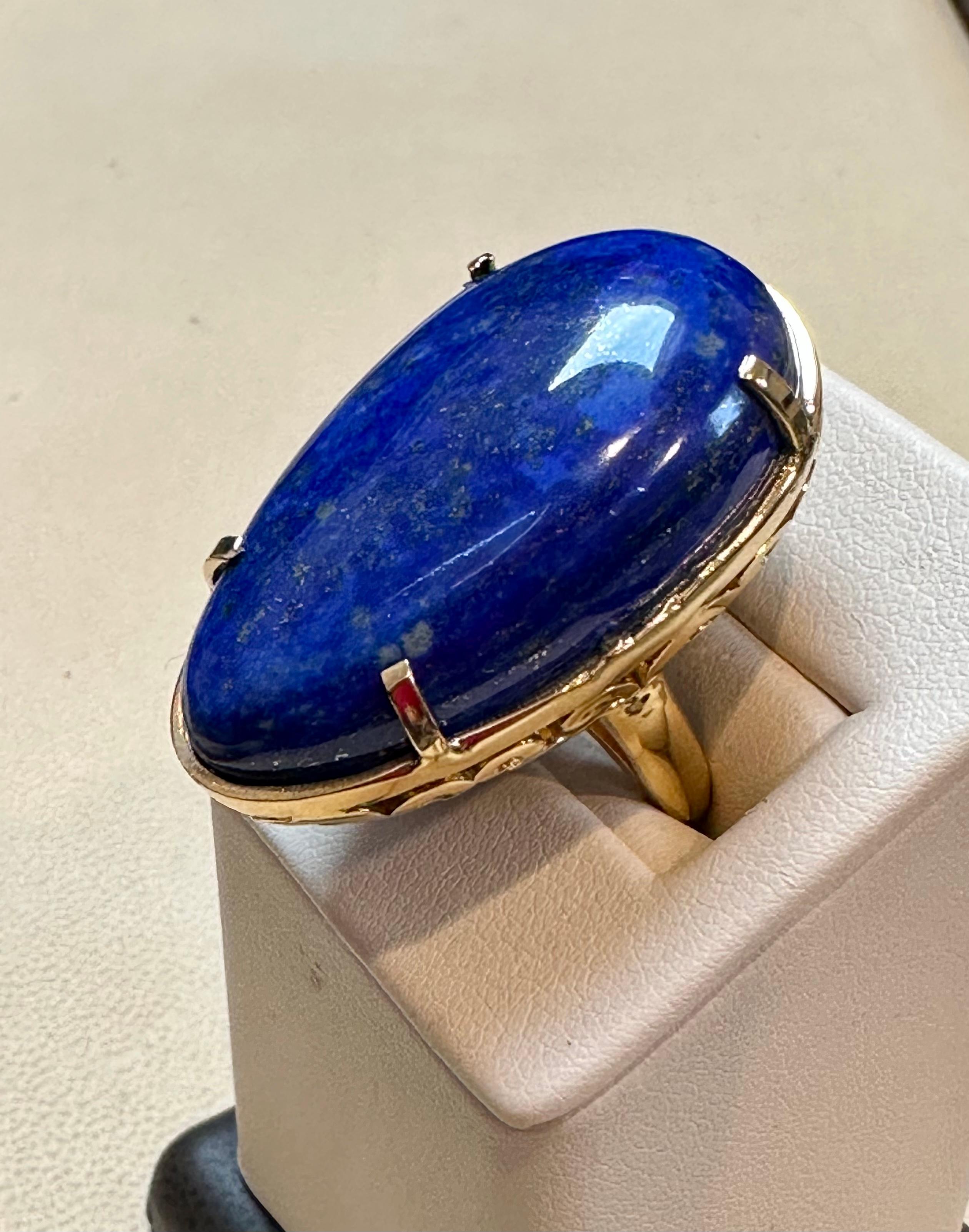 Huge 63 Ct Natural Cabochon Lapis Lazuli Ring in 14 Kt Yellow Gold, Estate For Sale 6