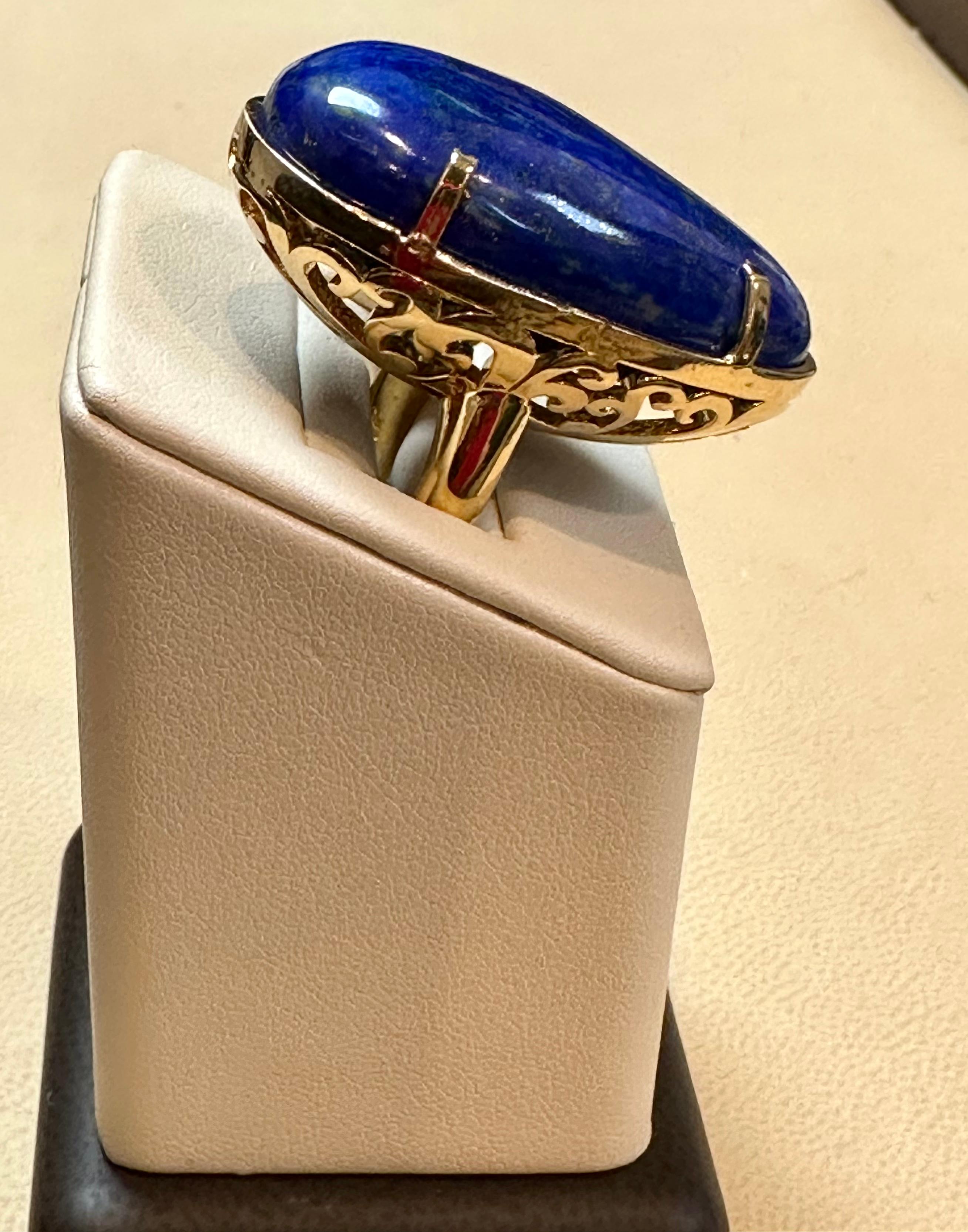 Huge 63 Ct Natural Cabochon Lapis Lazuli Ring in 14 Kt Yellow Gold, Estate For Sale 8