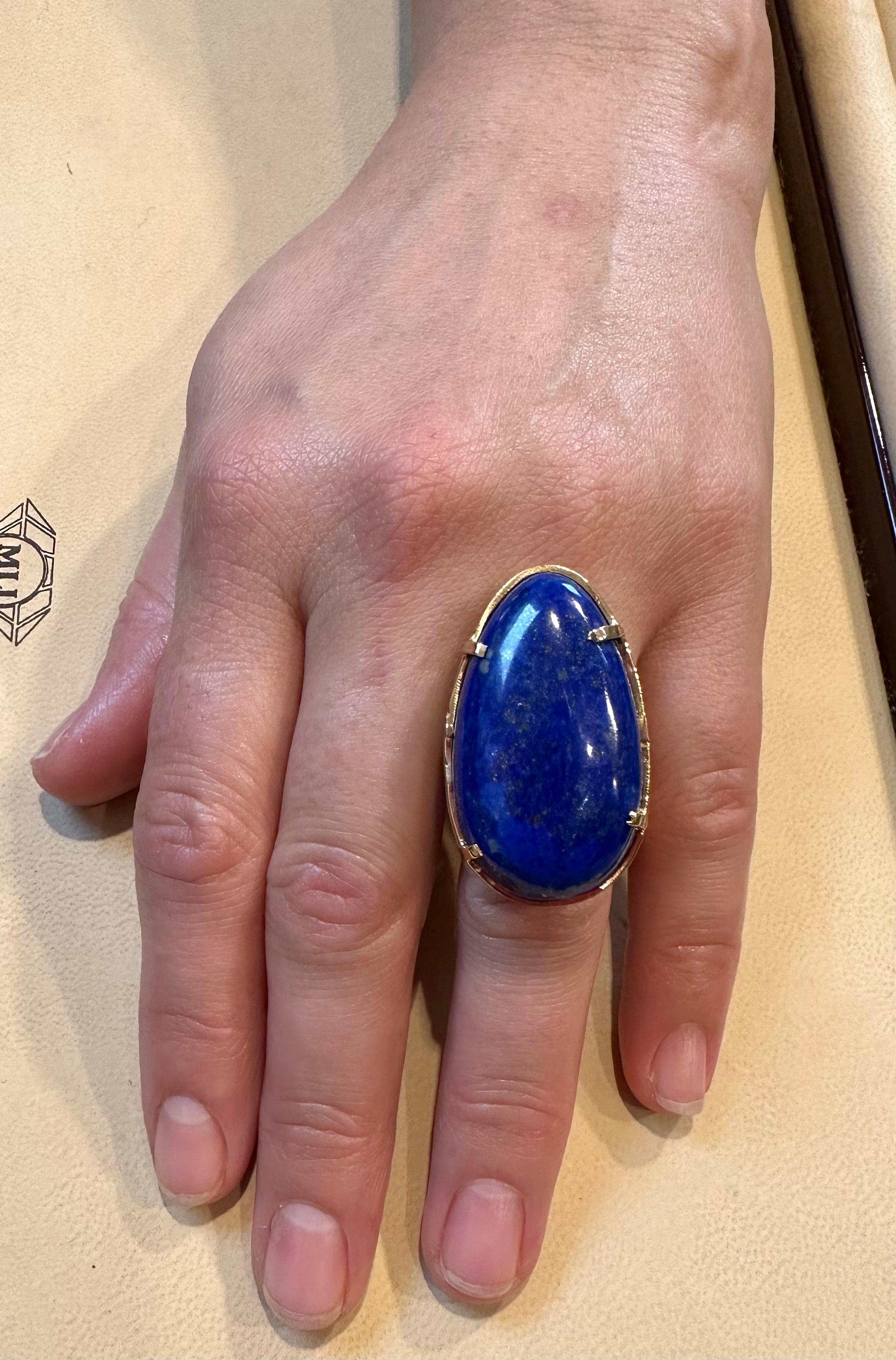 Huge 63 Ct Natural Cabochon Lapis Lazuli Ring in 14 Kt Yellow Gold, Estate For Sale 10