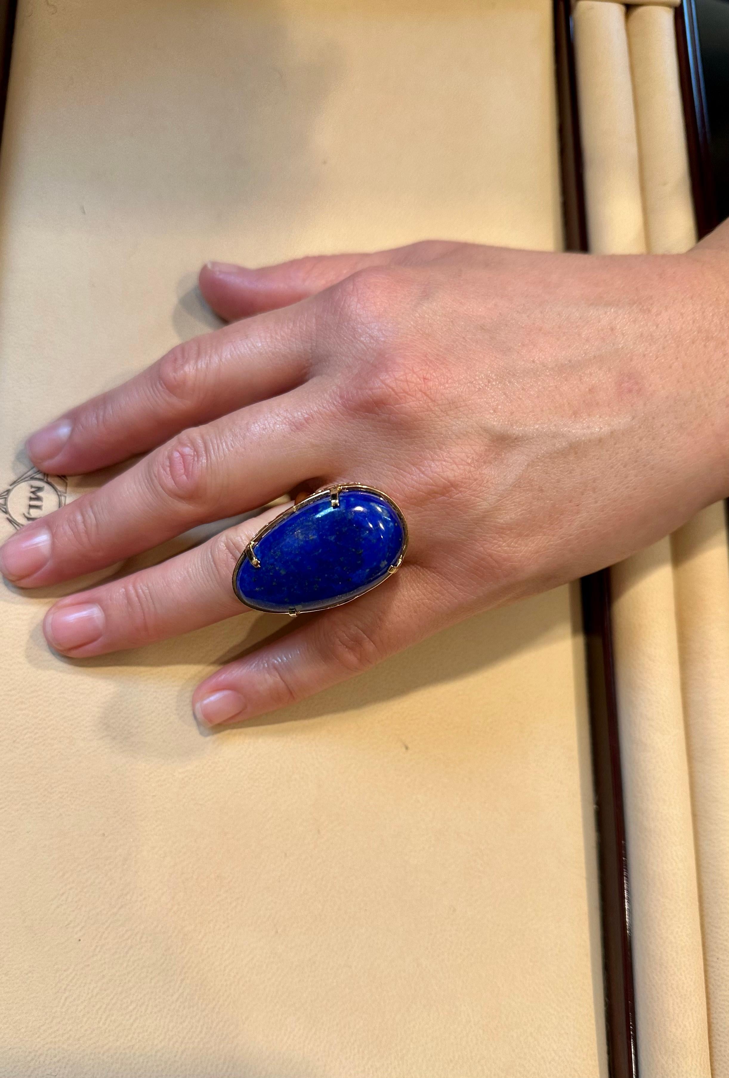 Huge 63 Ct Natural Cabochon Lapis Lazuli Ring in 14 Kt Yellow Gold, Estate For Sale 11