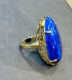 Huge 63 Ct Natural Cabochon Lapis Lazuli Ring in 14 Kt Yellow Gold, Estate