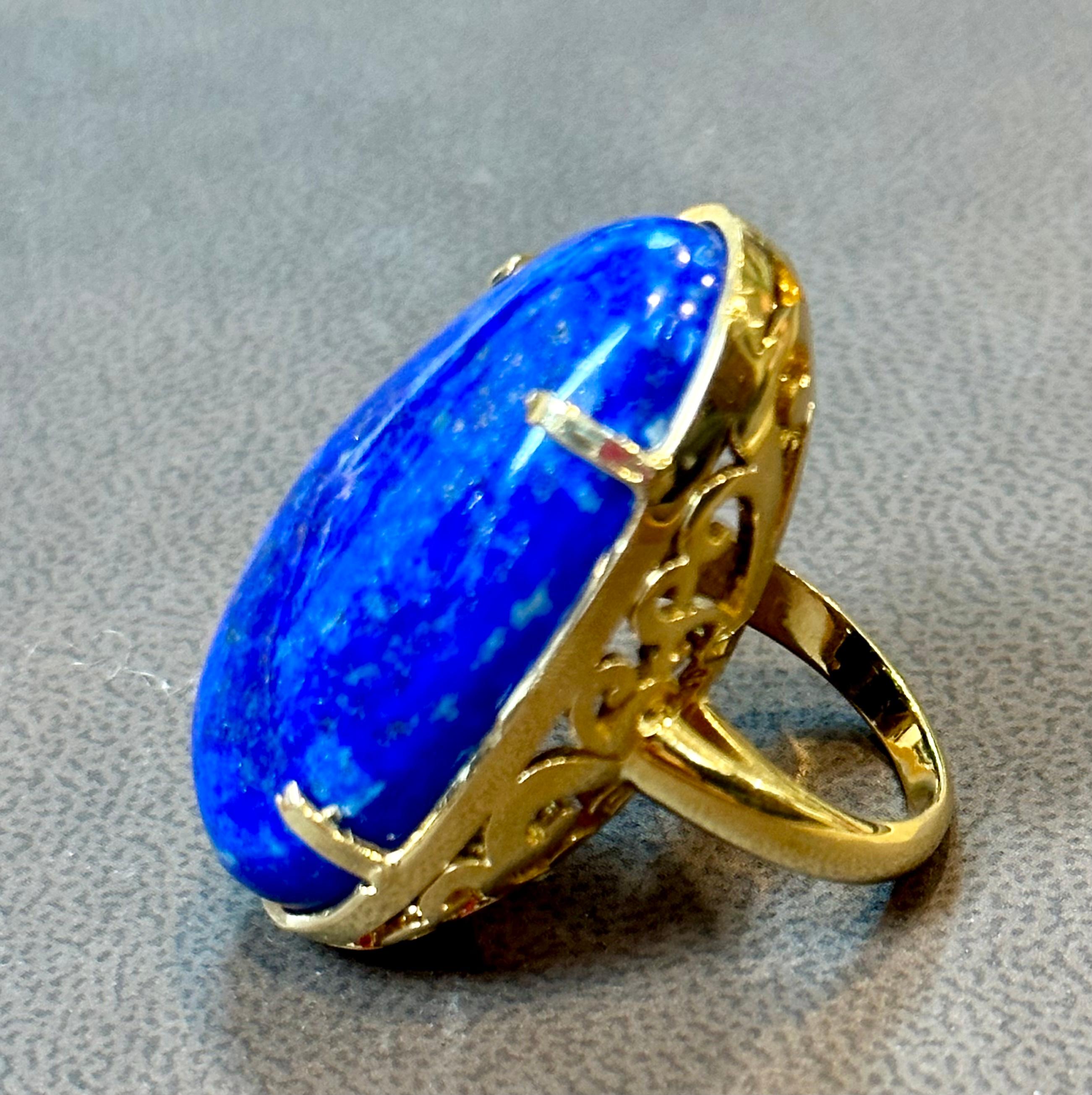 Huge 63 Ct Natural Cabochon Lapis Lazuli Ring in 14 Kt Yellow Gold, Estate For Sale 1
