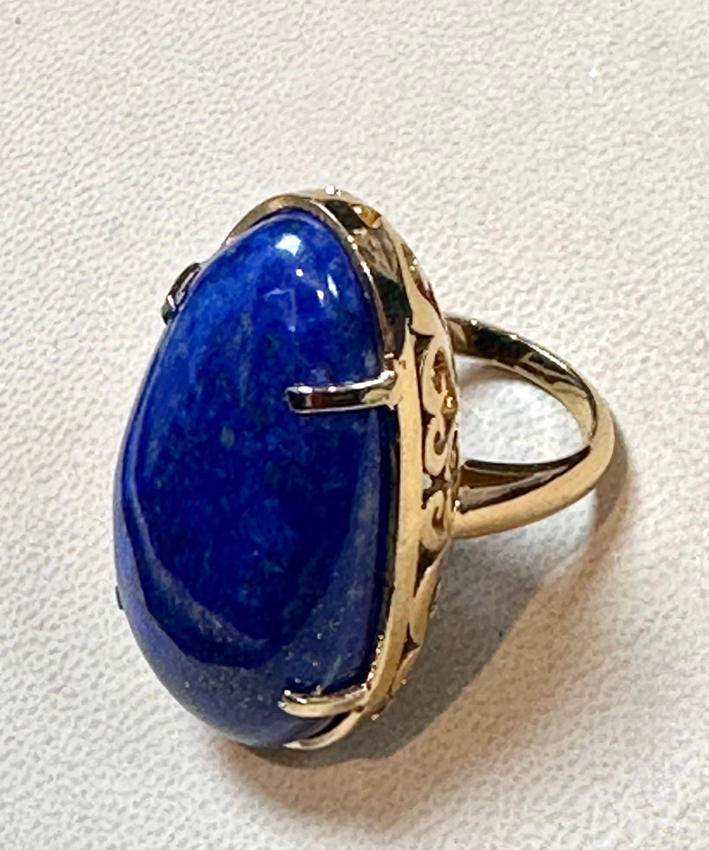 Huge 63 Ct Natural Cabochon Lapis Lazuli Ring in 14 Kt Yellow Gold, Estate For Sale 2