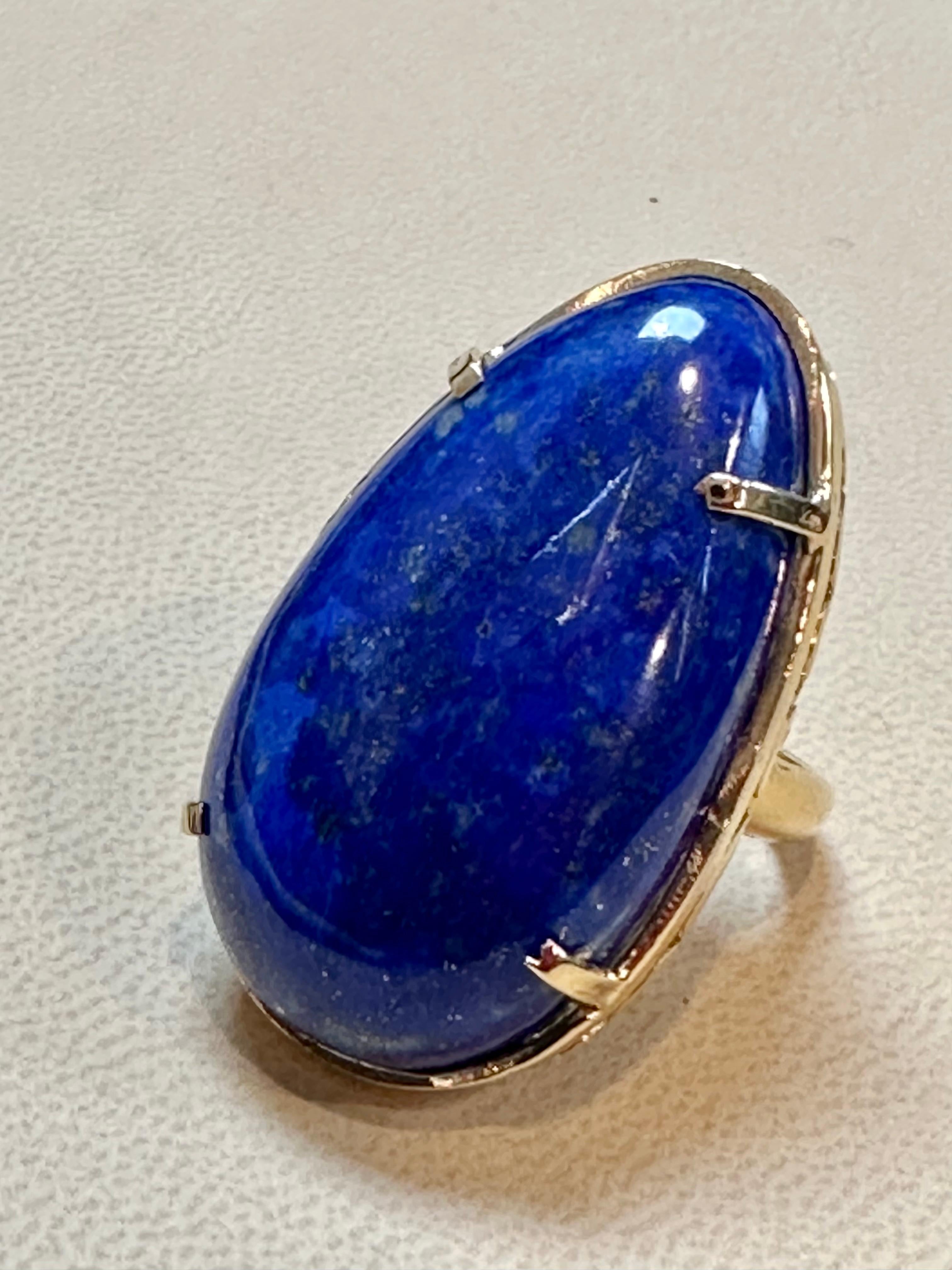 Huge 63 Ct Natural Cabochon Lapis Lazuli Ring in 14 Kt Yellow Gold, Estate For Sale 3