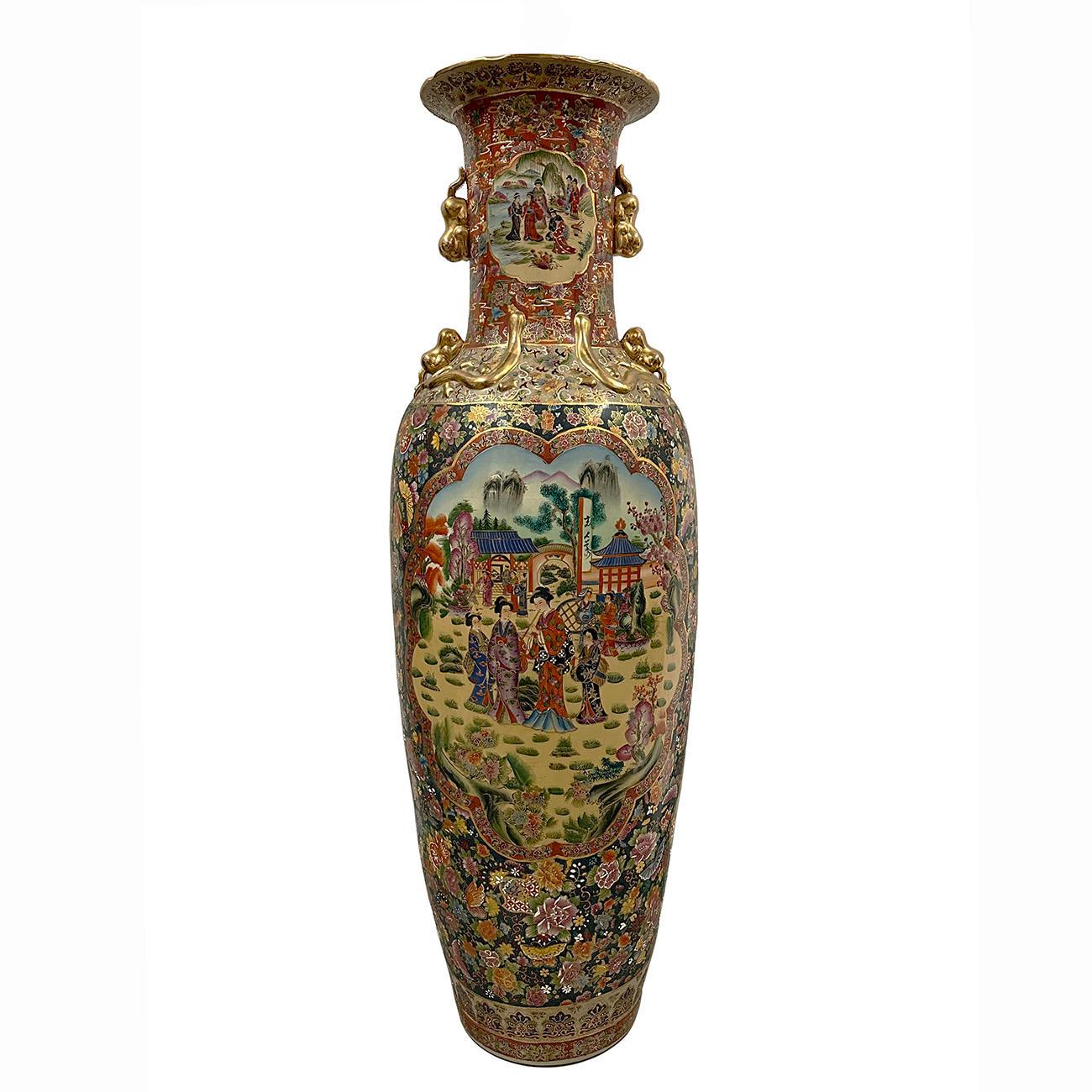 Huge Mid-20th Century Chinese Hand Painted Rose Medallion Floor Vase For Sale 3
