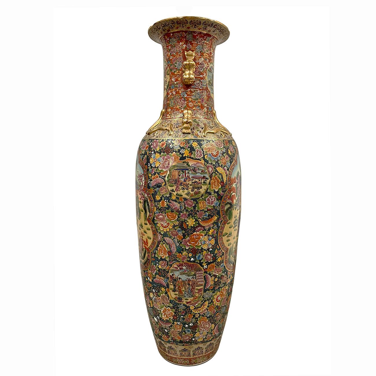 Huge Mid-20th Century Chinese Hand Painted Rose Medallion Floor Vase For Sale 7