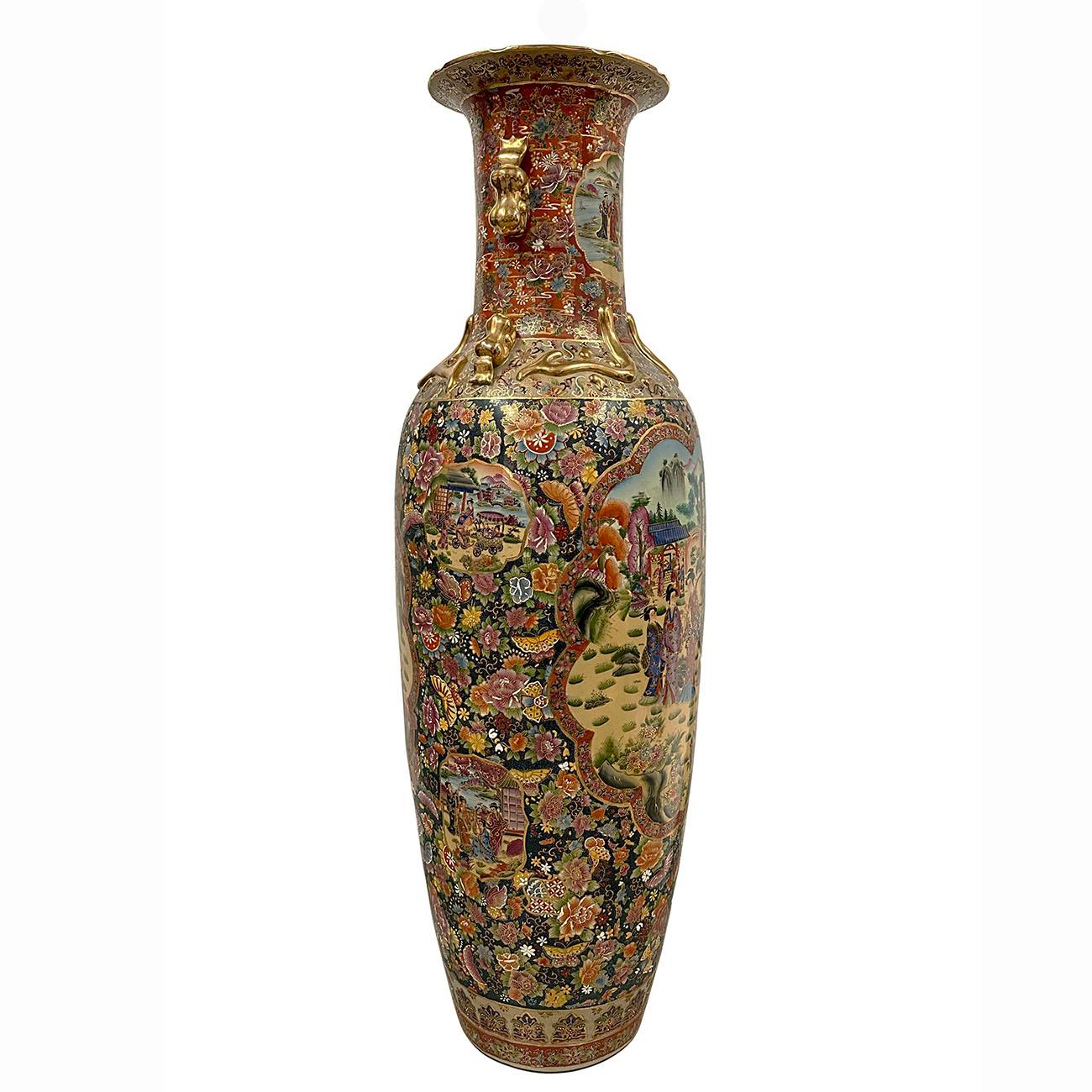 Chinese Export Huge Mid-20th Century Chinese Hand Painted Rose Medallion Floor Vase For Sale