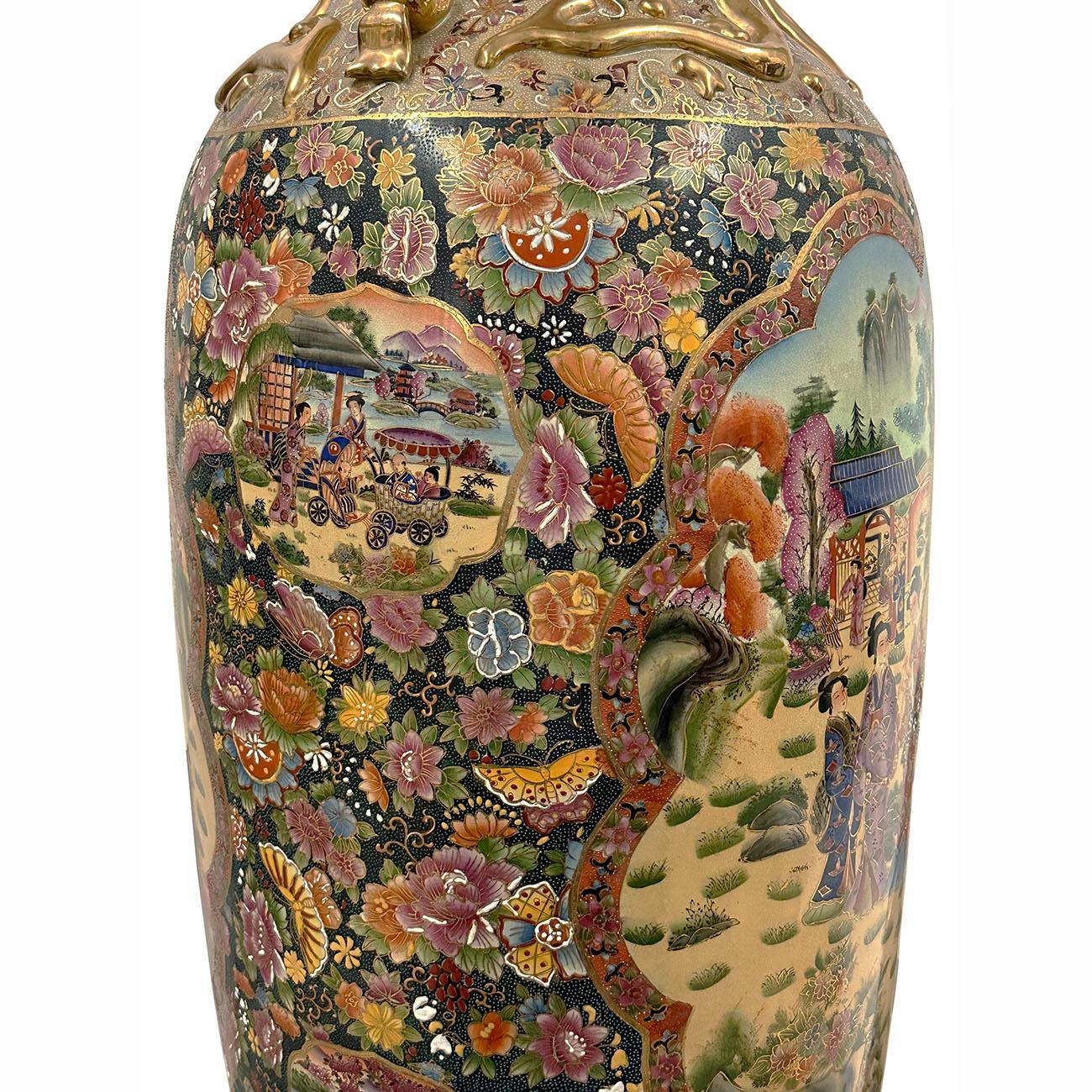 Huge Mid-20th Century Chinese Hand Painted Rose Medallion Floor Vase In Good Condition In Pomona, CA