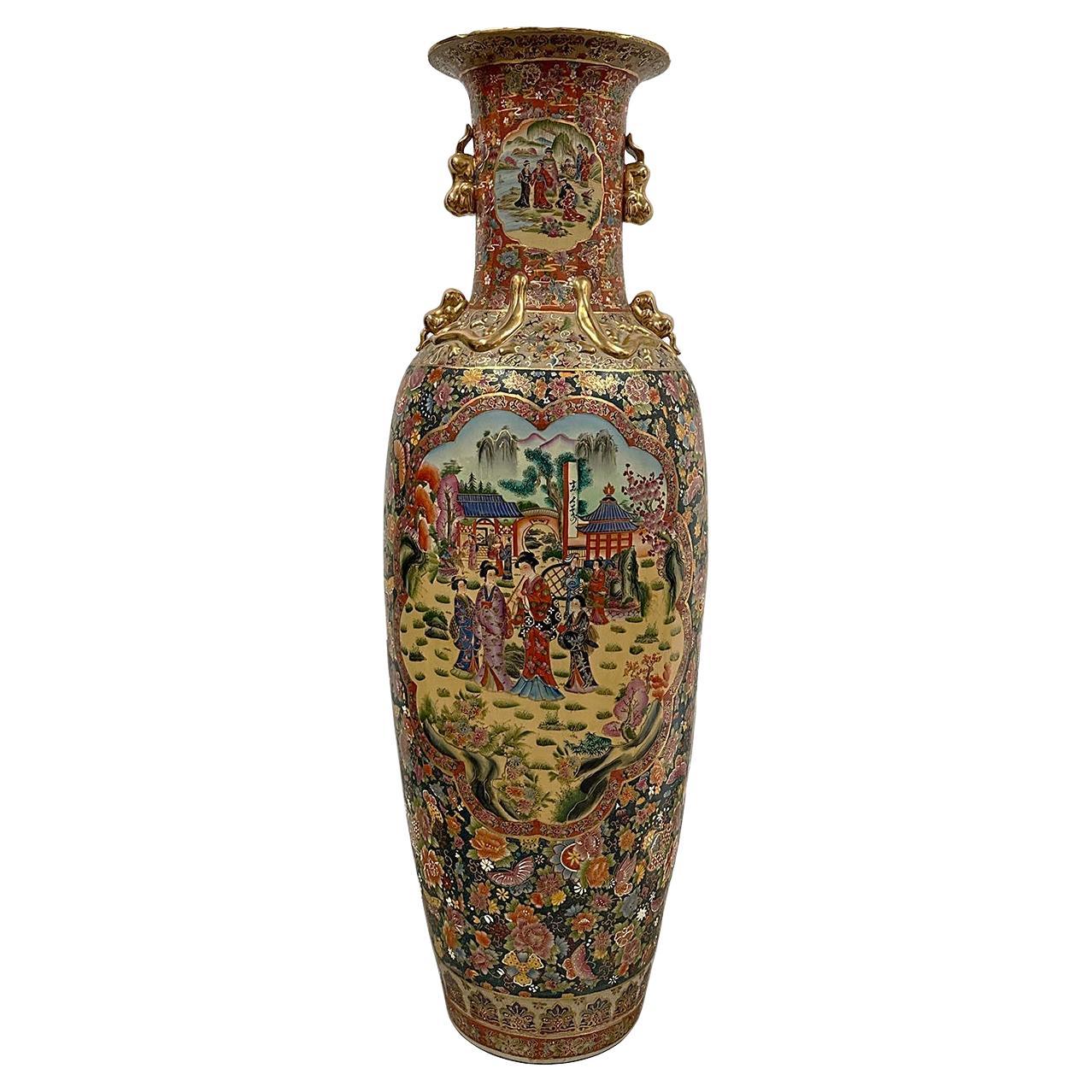 Huge Mid-20th Century Chinese Hand Painted Rose Medallion Floor Vase For Sale