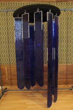 Huge 70s Chandelier In Royal Blue Stained Glass 220 Cm High