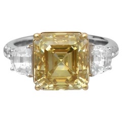 Huge 7.74ct Natural Fancy Yellow Diamond Engagement Ring 18K GIA VVS2 Asscher