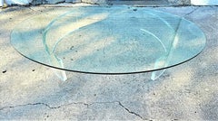 Huge 8 Foot Curved Lucite Pedestal & Oval Glass Coffee Cocktail Table