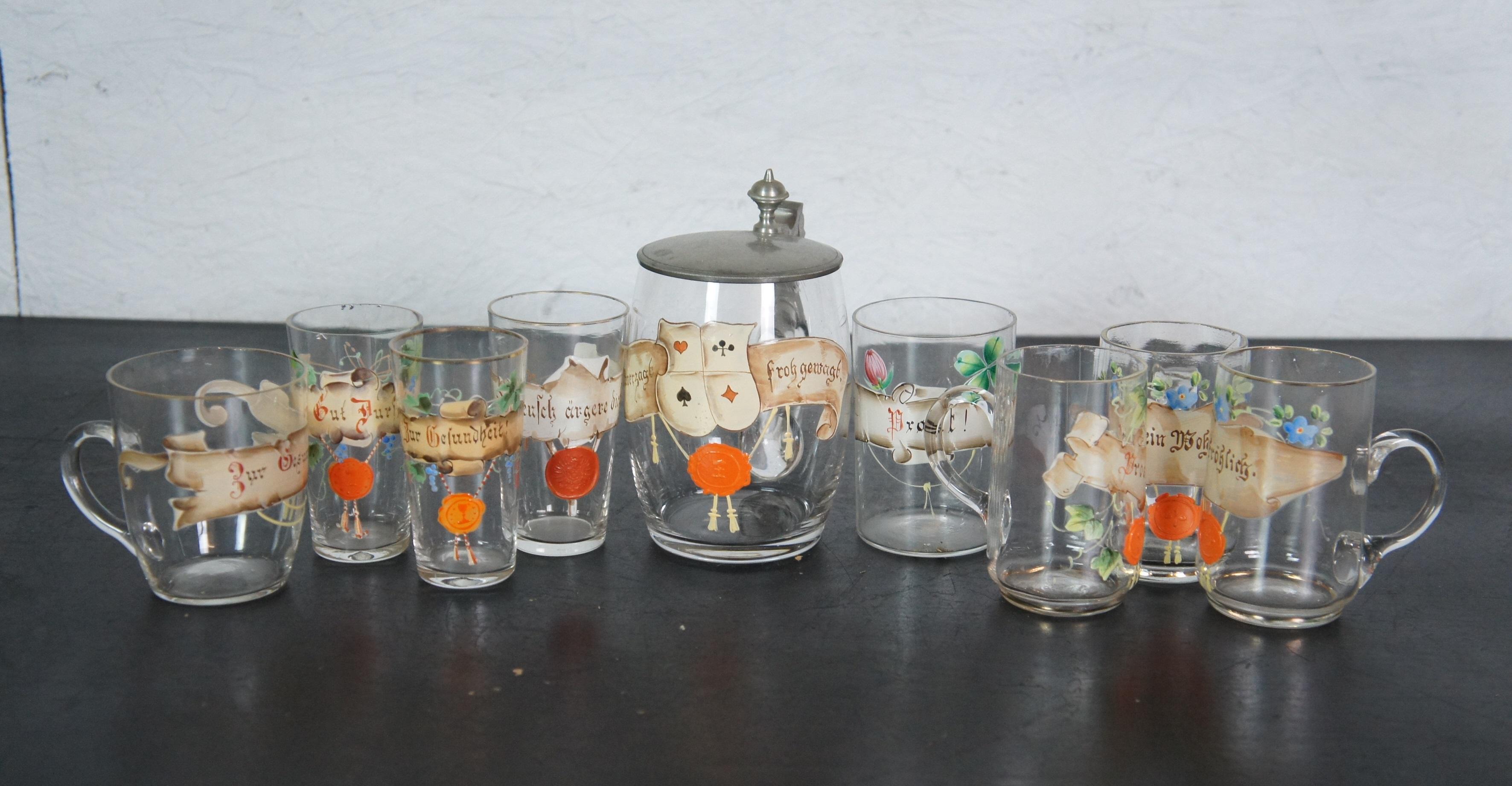 Massiver 83-teiliges antikes deutsches böhmisches emailliertes Glas-Wachs-Siegel-Bargeschirr aus Böhmen im Angebot 5