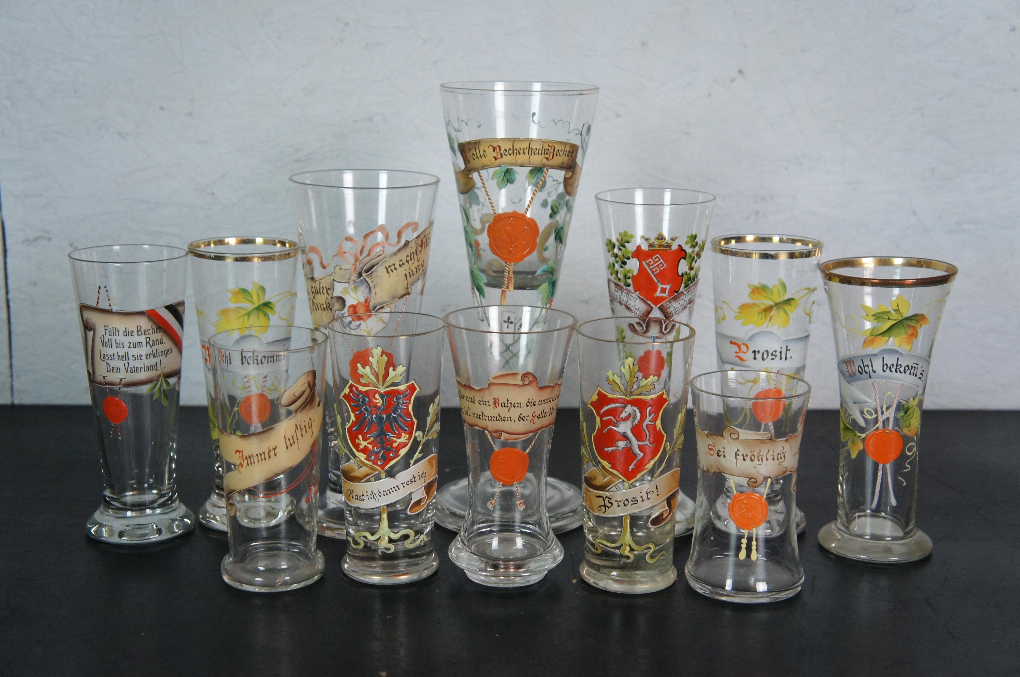 Massiver 83-teiliges antikes deutsches böhmisches emailliertes Glas-Wachs-Siegel-Bargeschirr aus Böhmen im Angebot 3