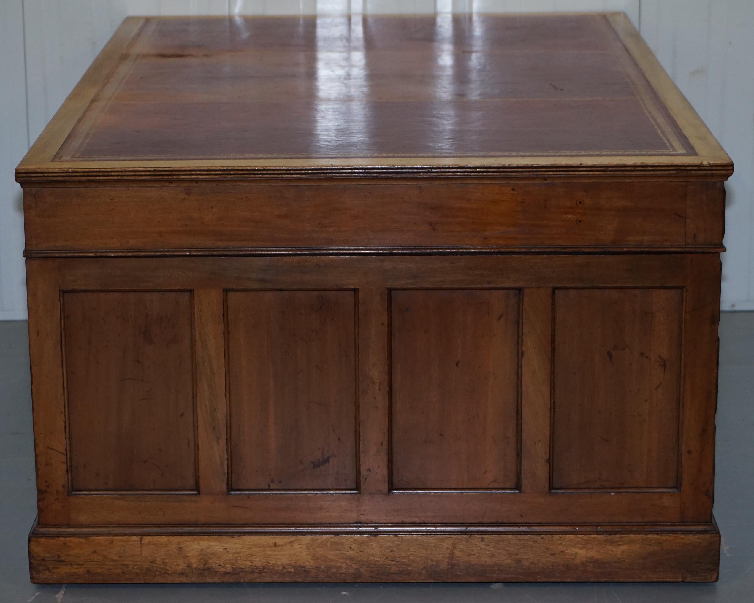 Hand-Carved Huge 9-Drawer 2-Cupboard Double Sided Twin Pedestal Partner Desk Oxblood Leather