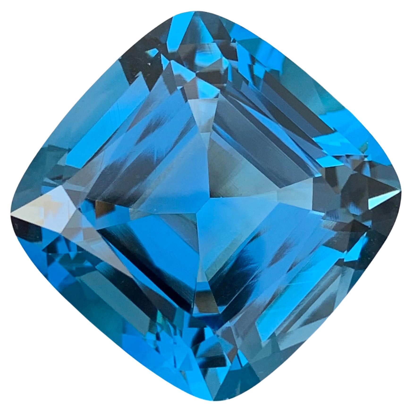 Huge 91.55 Carat Faceted London Blue Topaz Perfect Square Shape Gem For Necklace