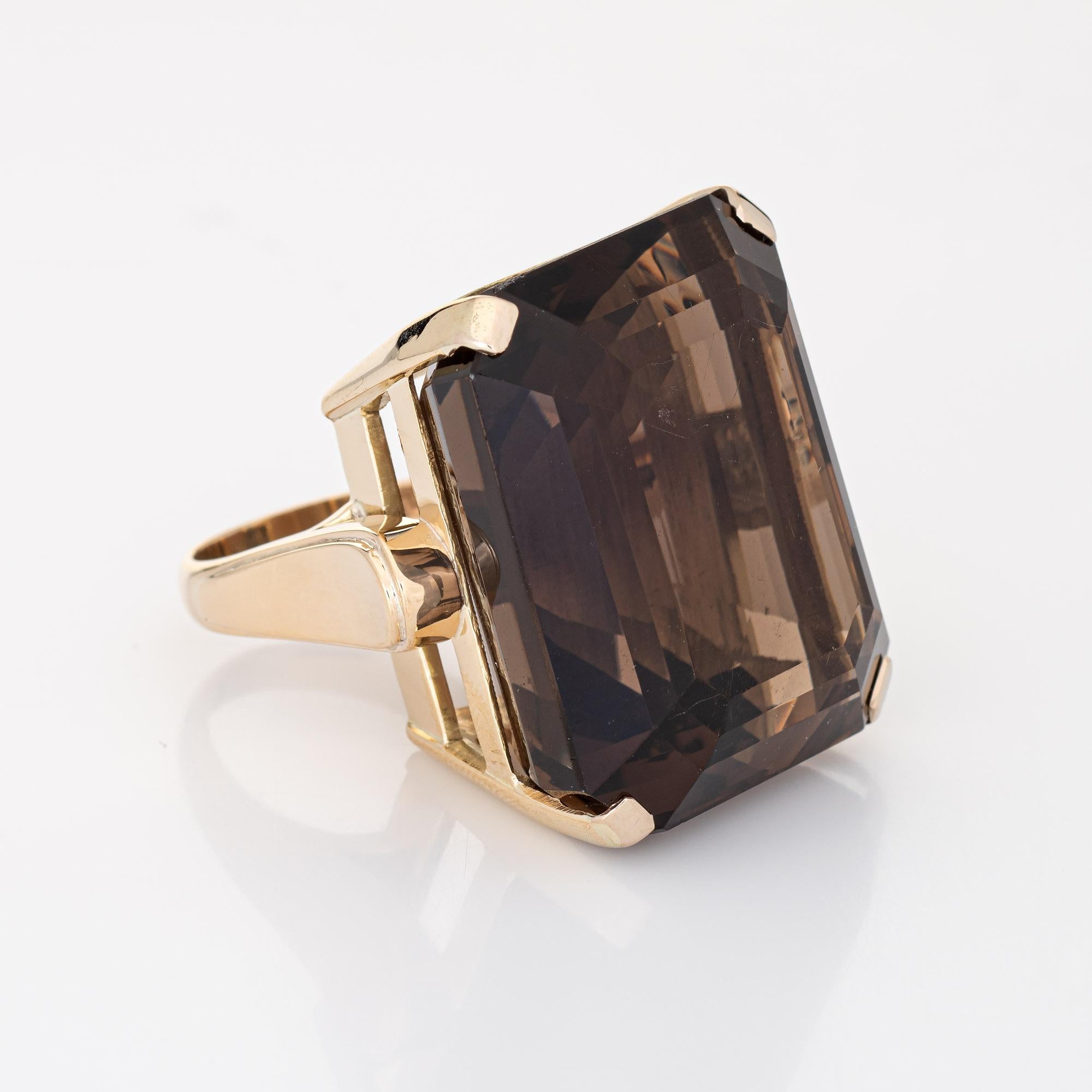 Modern Huge 93ct Smokey Quartz Ring Vintage 14k Yellow Gold Emerald Cut Cocktail