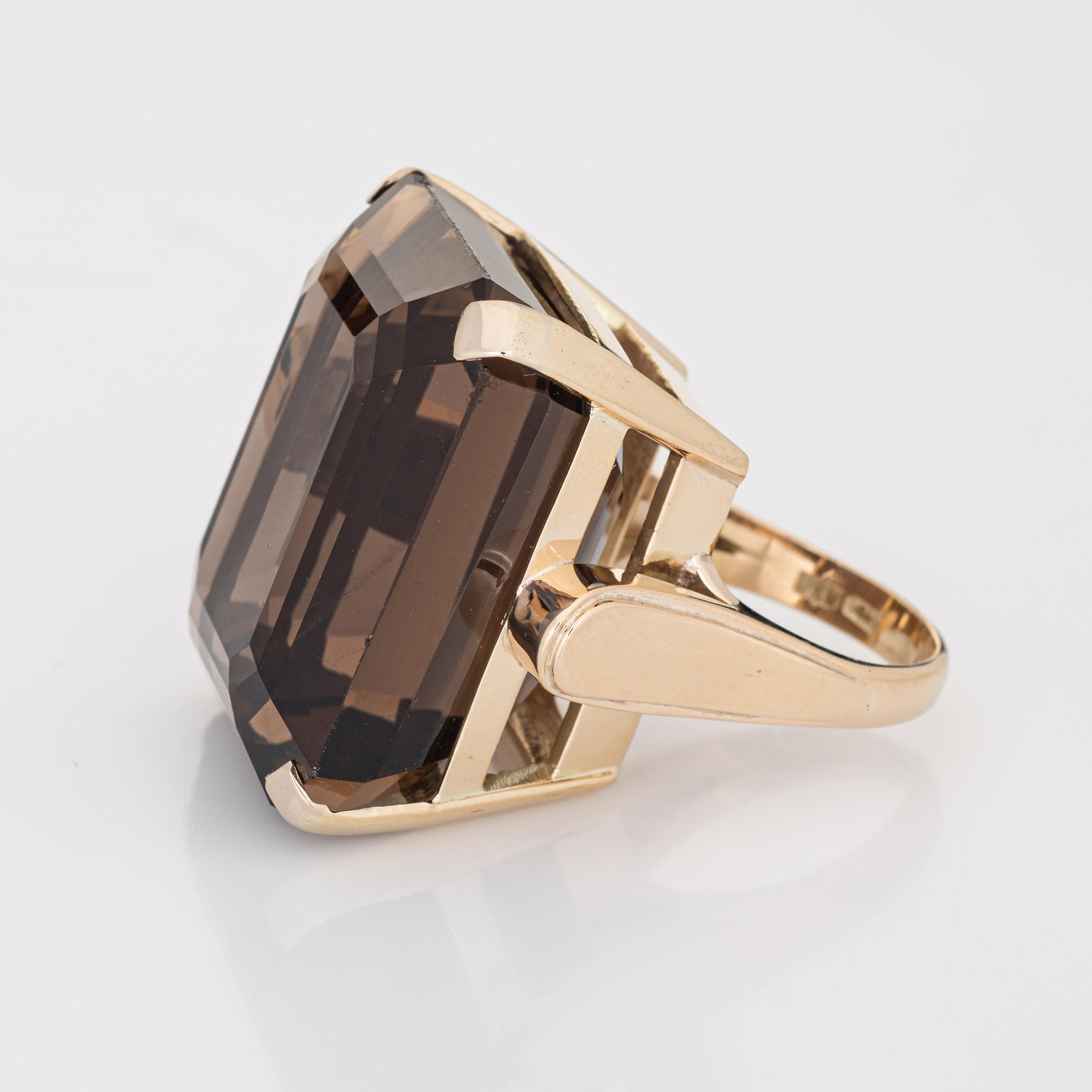 Huge 93ct Smokey Quartz Ring Vintage 14k Yellow Gold Emerald Cut Cocktail In Good Condition In Torrance, CA