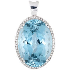 Huge 95 Carat Blue Topaz Diamond Pendant Estate 14k Gold Large Oval Enhancer
