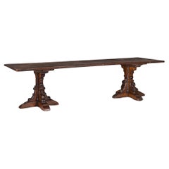 Huge 9.5’ Gothic Revival Solid Carved Oak Antique Refectory Dining Table