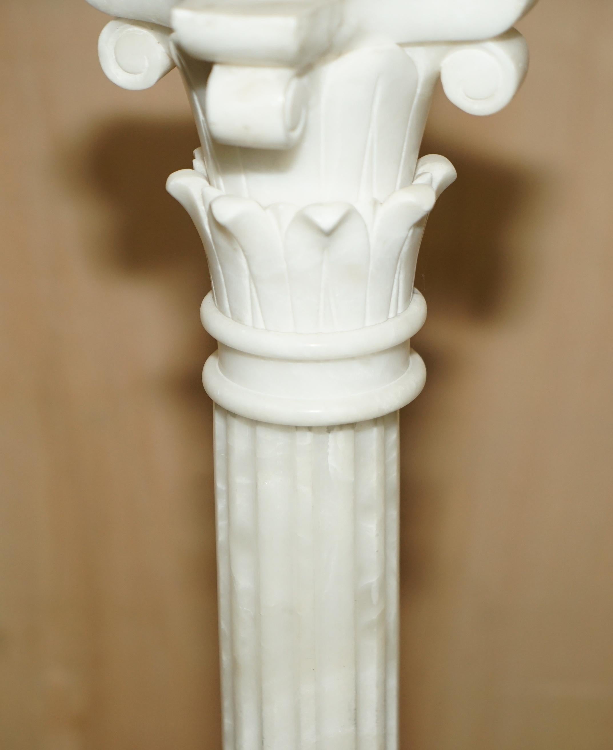 Hand-Crafted Huge 96cm Tall Antique Corinthian Pillar Italian Carrara Marble Table Lamp For Sale
