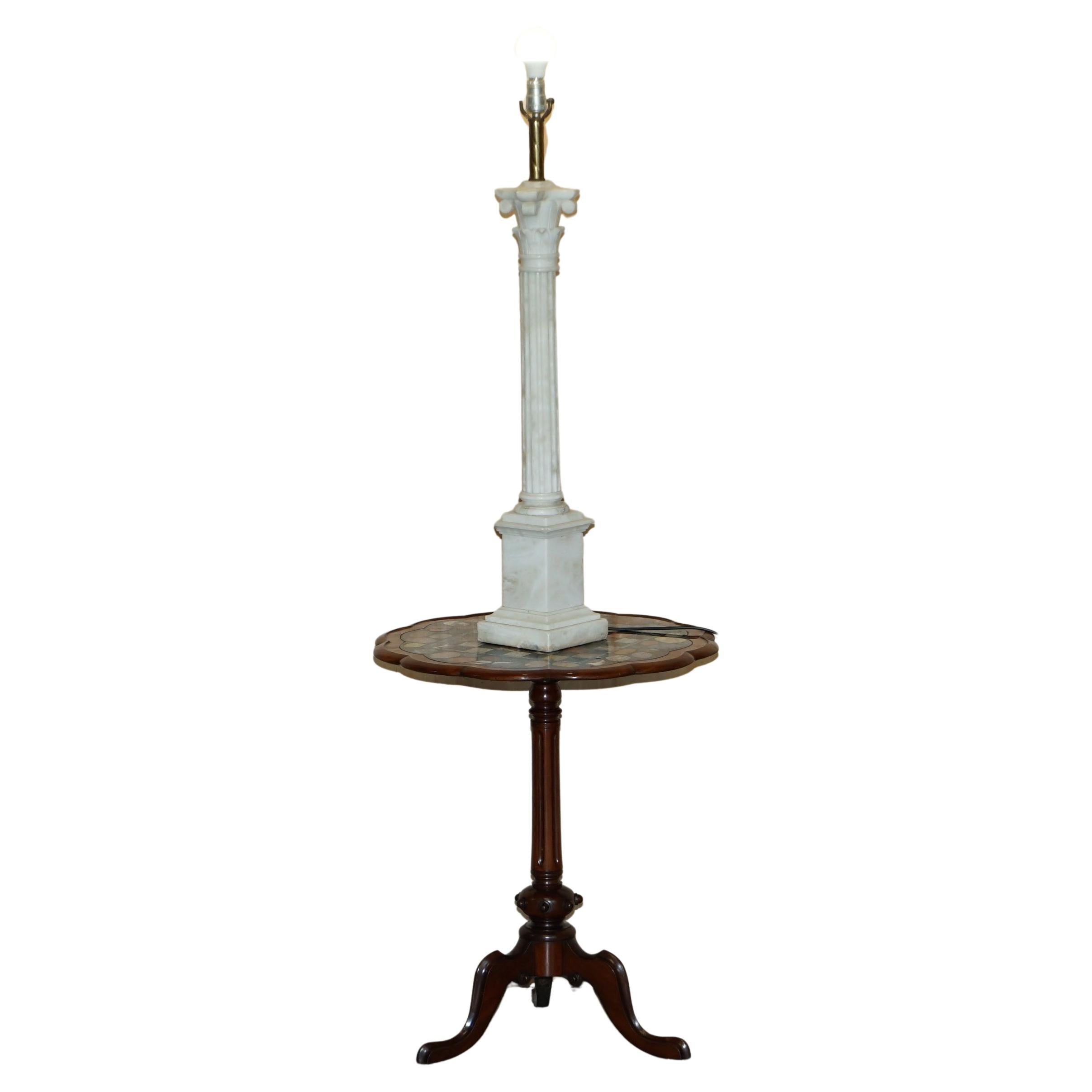 Huge 96cm Tall Antique Corinthian Pillar Italian Carrara Marble Table Lamp For Sale