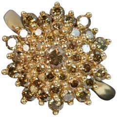 Huge 9 Carat Gold and 1.85 Carat Champagne Diamond Cluster Ring