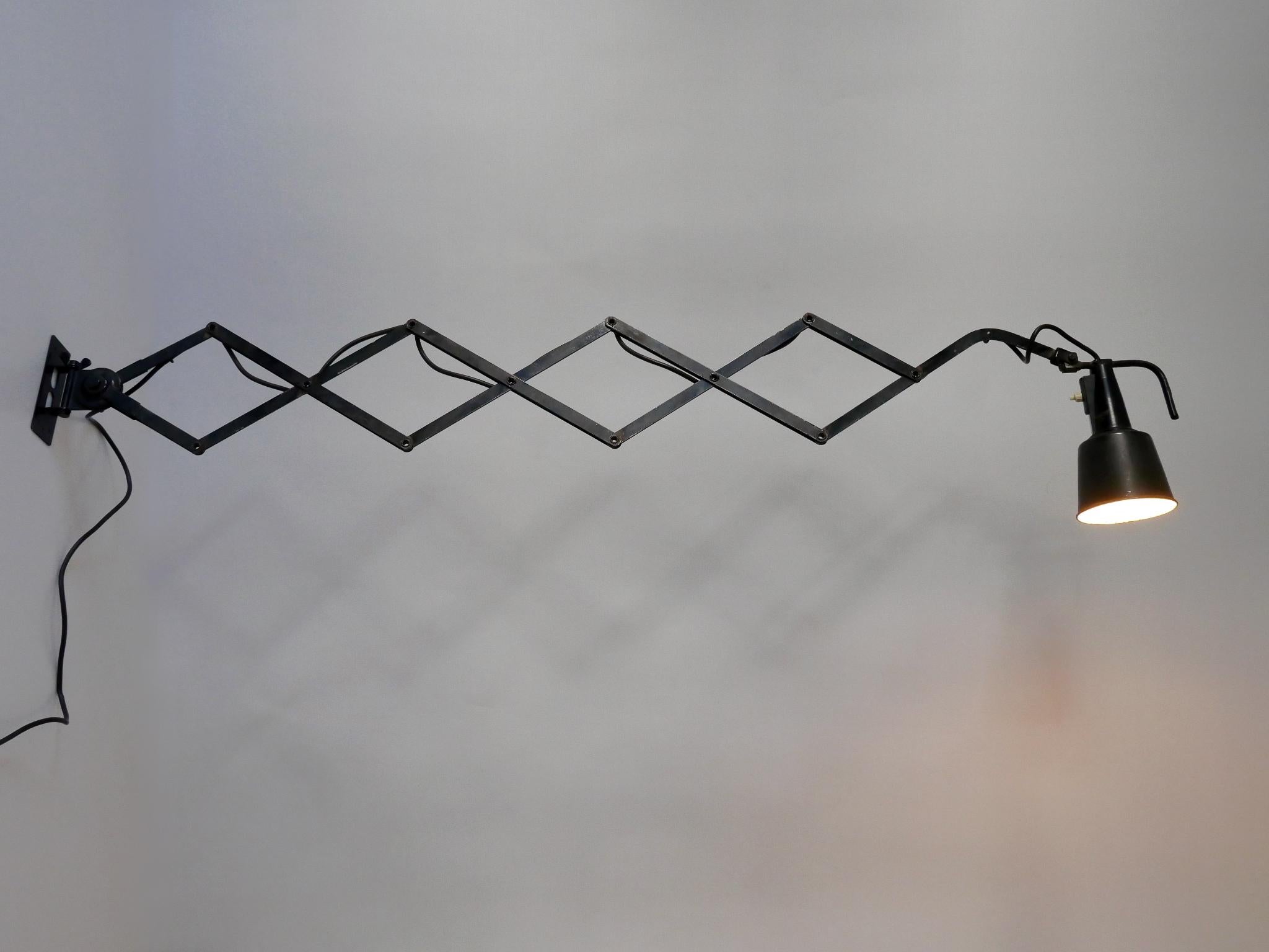 Enameled Huge Adjustable Bauhaus Scissor Wall Lamp by Wilhelm Bäder Germany 1930s For Sale