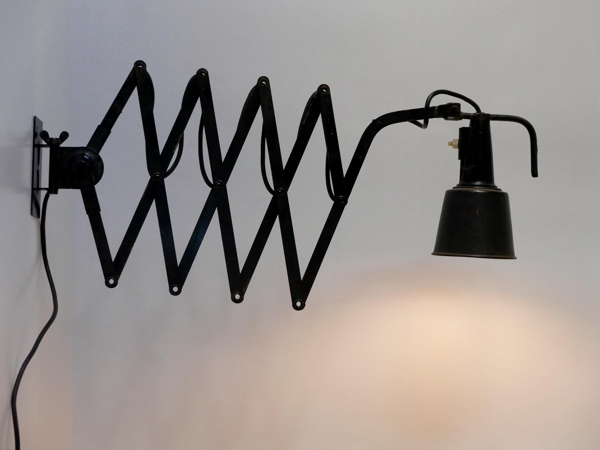 Huge Adjustable Bauhaus Scissor Wall Lamp by Wilhelm Bäder Germany 1930s For Sale 1
