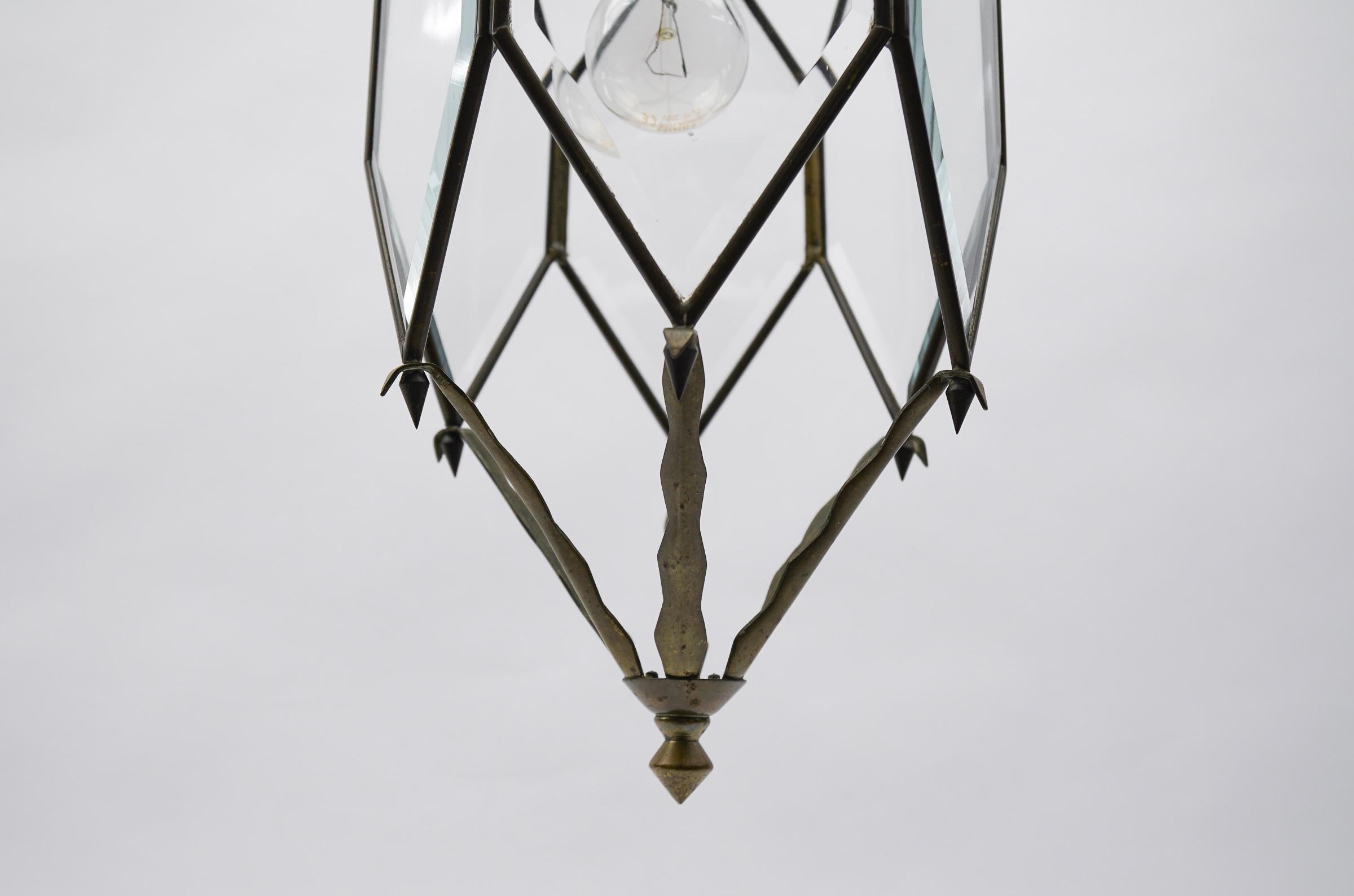 Lovely Adolf Loos Lobmeyr Style Light Beveled Glass and Brass, Austria For Sale 5