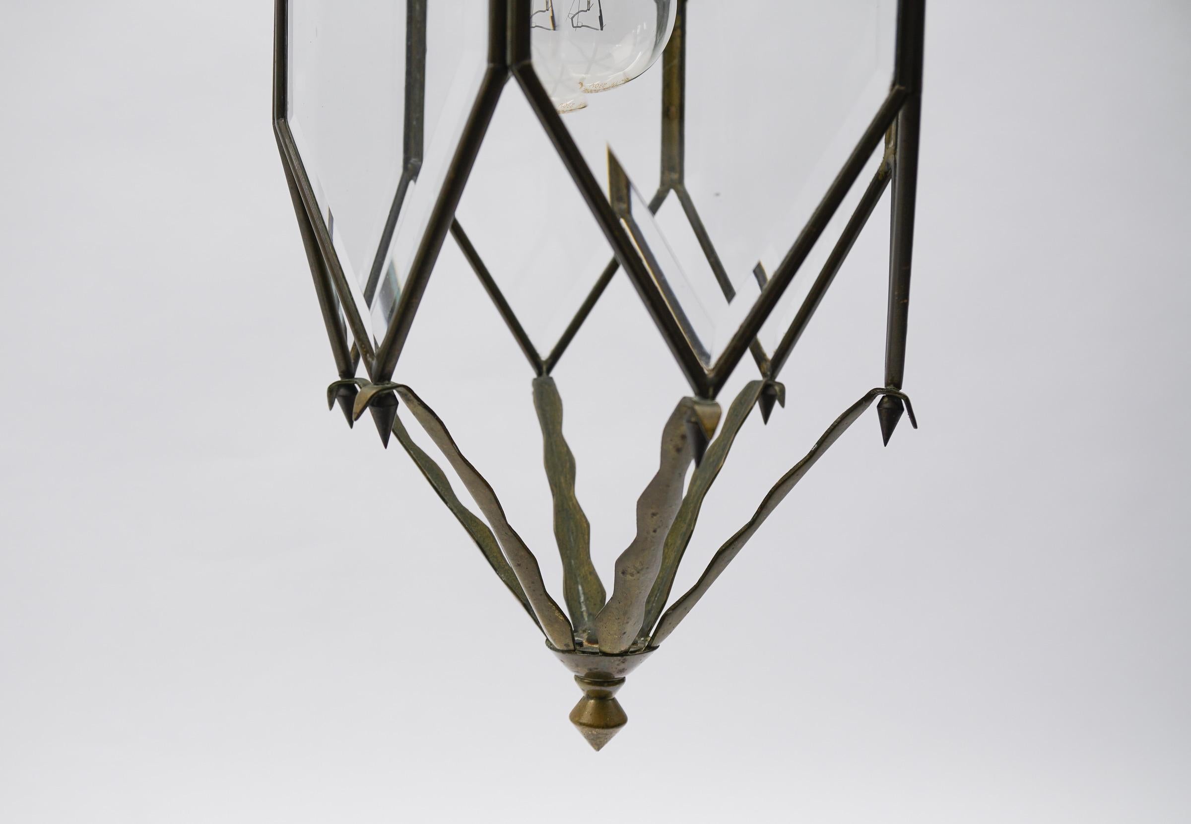 Lovely Adolf Loos Lobmeyr Style Light Beveled Glass and Brass, Austria For Sale 8