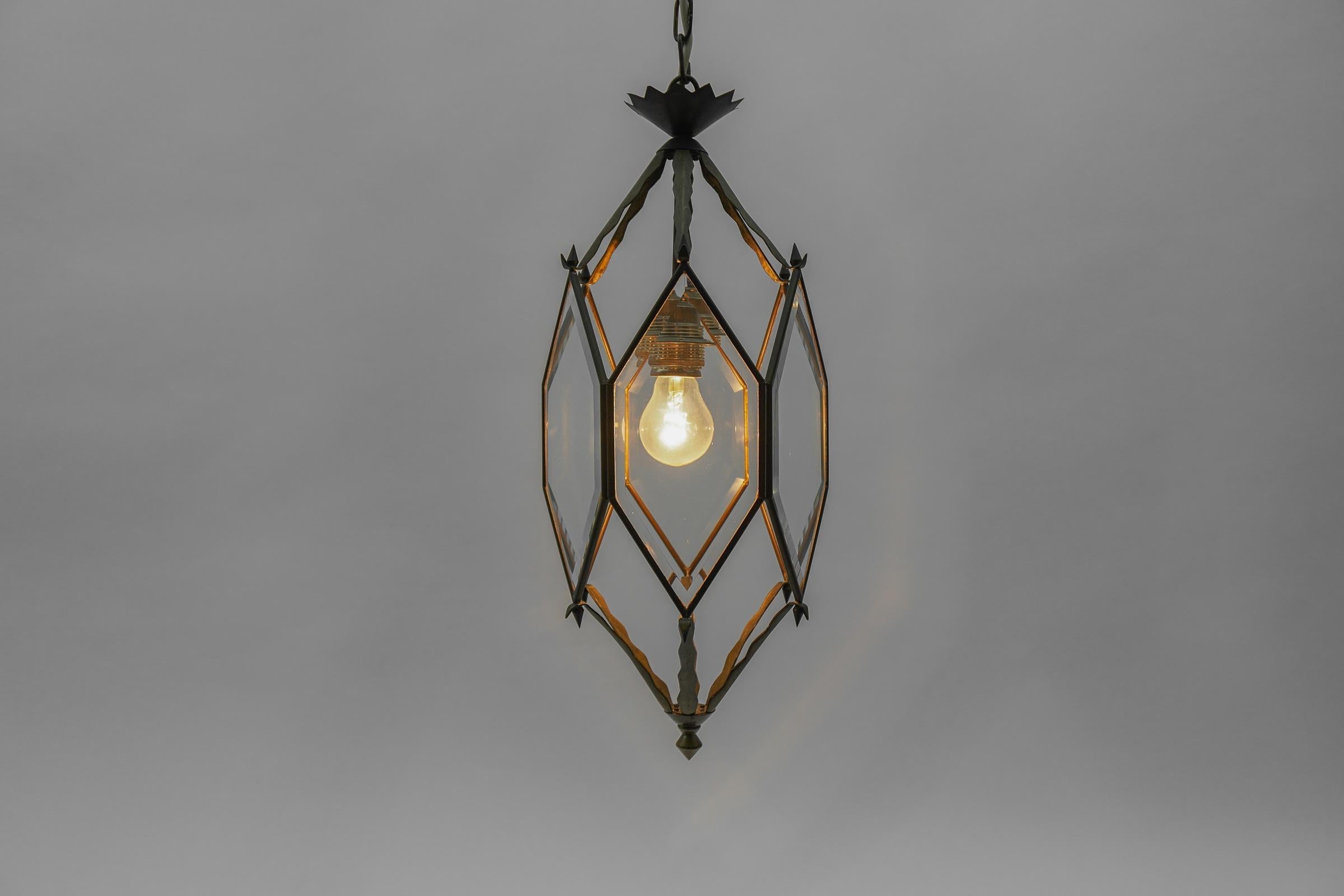 Early 20th Century Lovely Adolf Loos Lobmeyr Style Light Beveled Glass and Brass, Austria For Sale