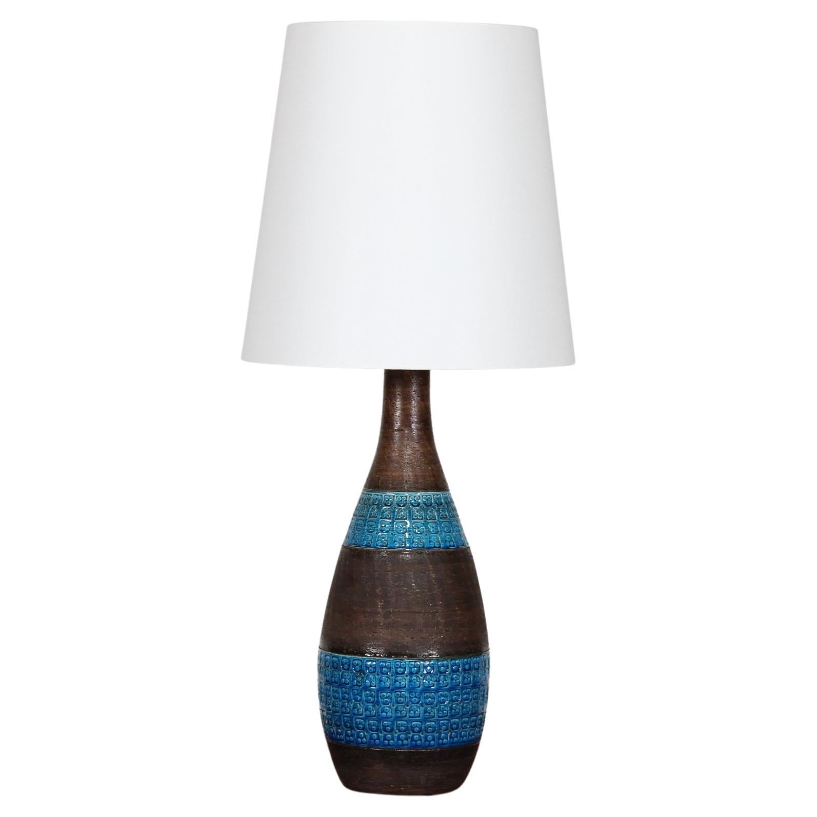 Huge Aldo Londi for Bitossi Table Lamp Blue and Brown Italian Ceramic, 1960s For Sale