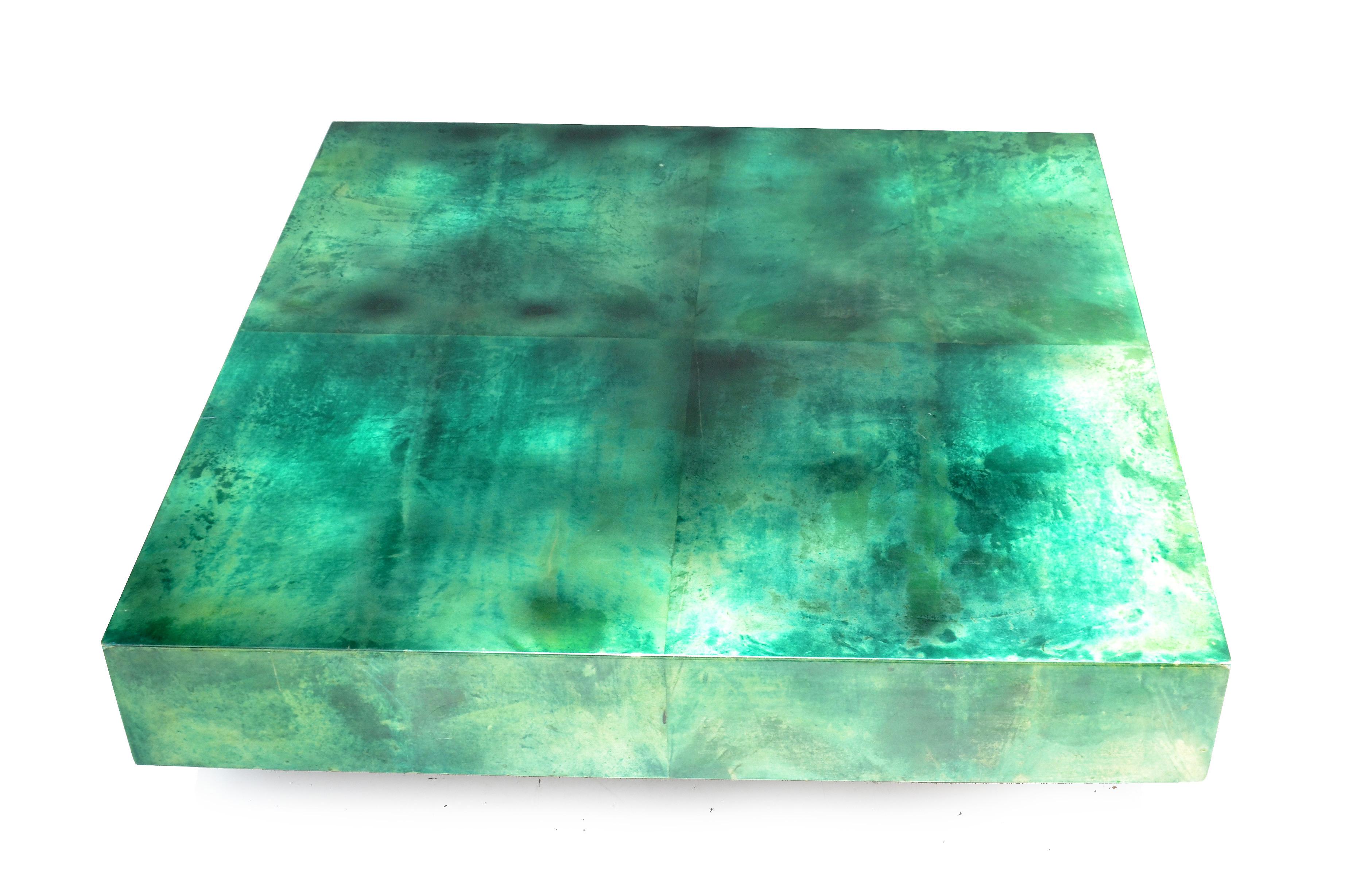 Huge Aldo Tura Coffee / Cocktail Table Emerald Green Lacquered Goatskin Top  1
