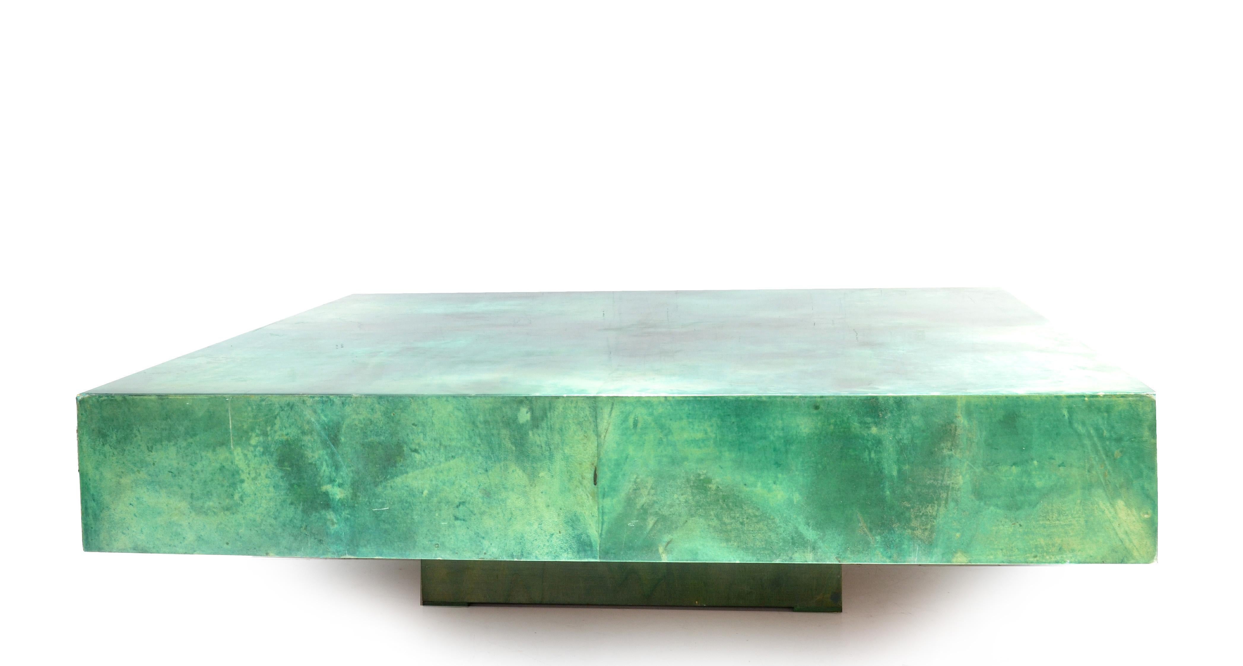 Huge Aldo Tura Coffee / Cocktail Table Emerald Green Lacquered Goatskin Top  3