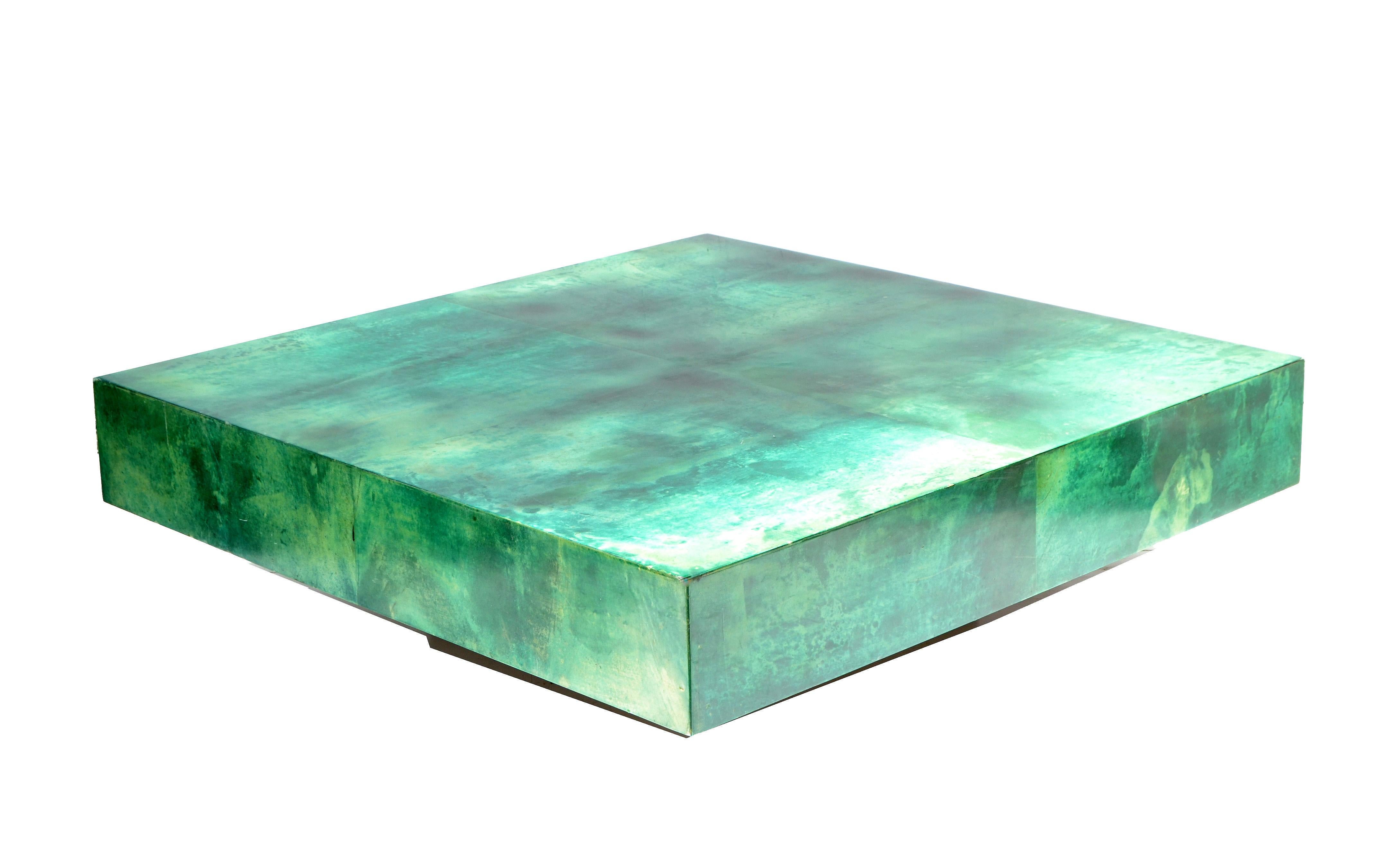 Huge Aldo Tura Coffee / Cocktail Table Emerald Green Lacquered Goatskin Top  5