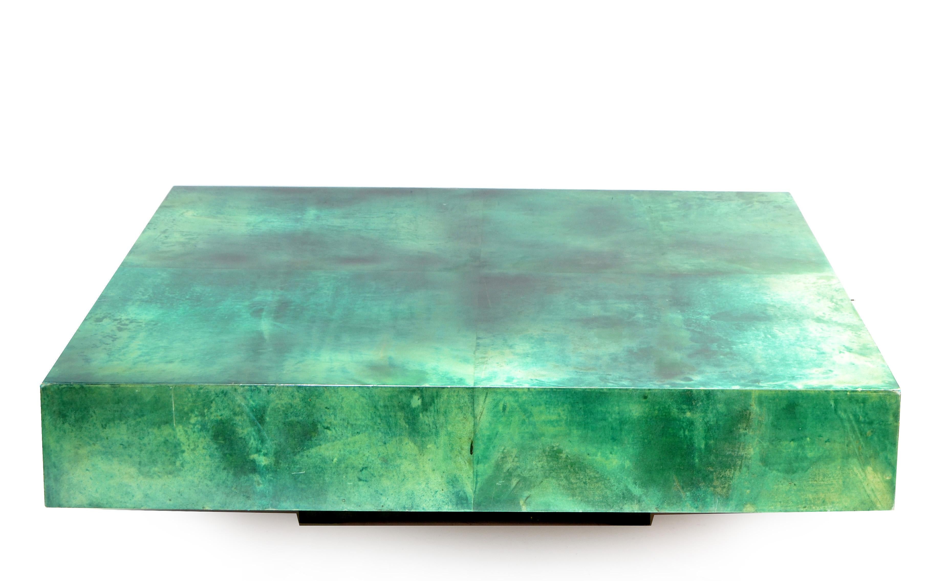 Huge Aldo Tura Coffee / Cocktail Table Emerald Green Lacquered Goatskin Top  6