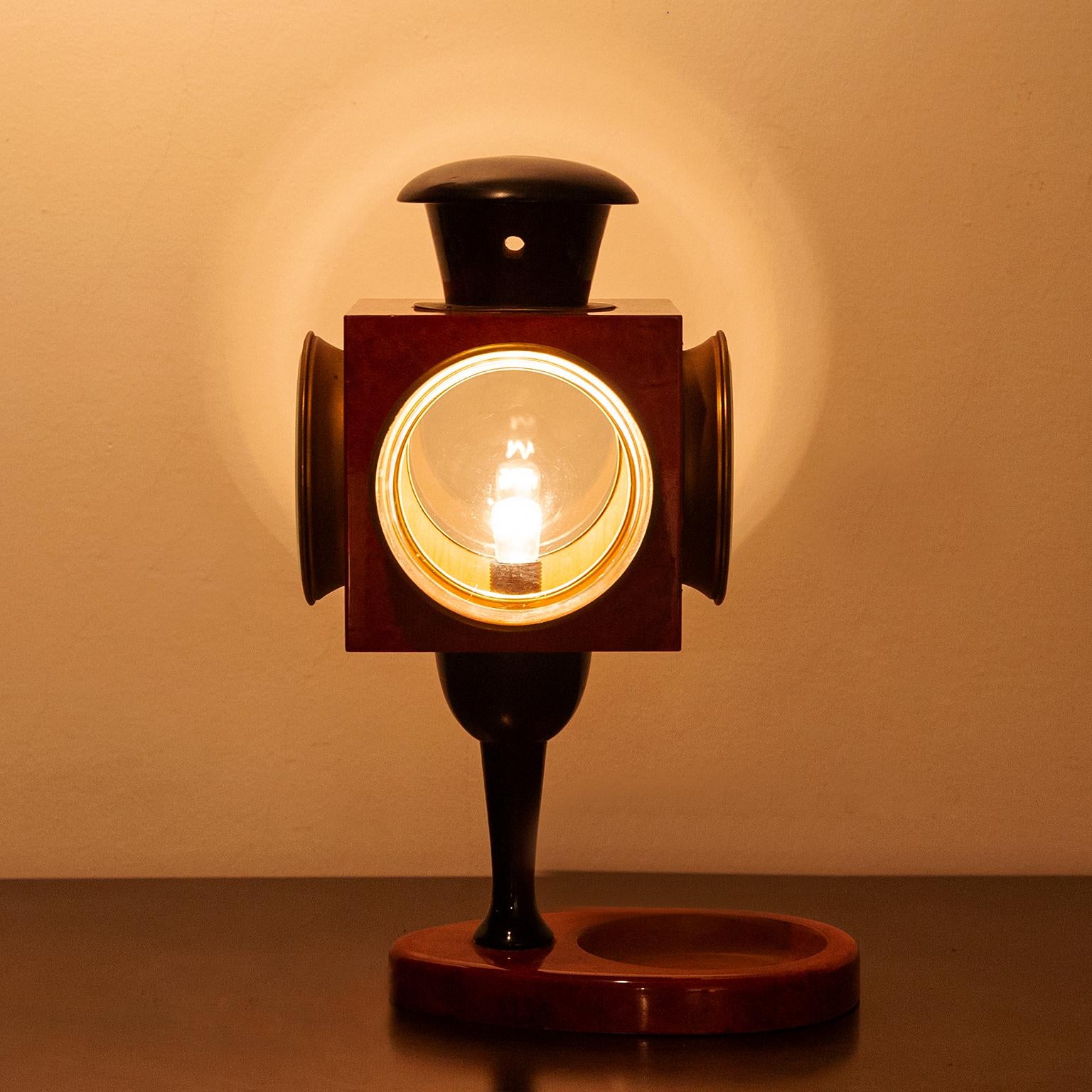 Huge Aldo Tura Red Goatskin Lantern Table Lamp For Sale 2