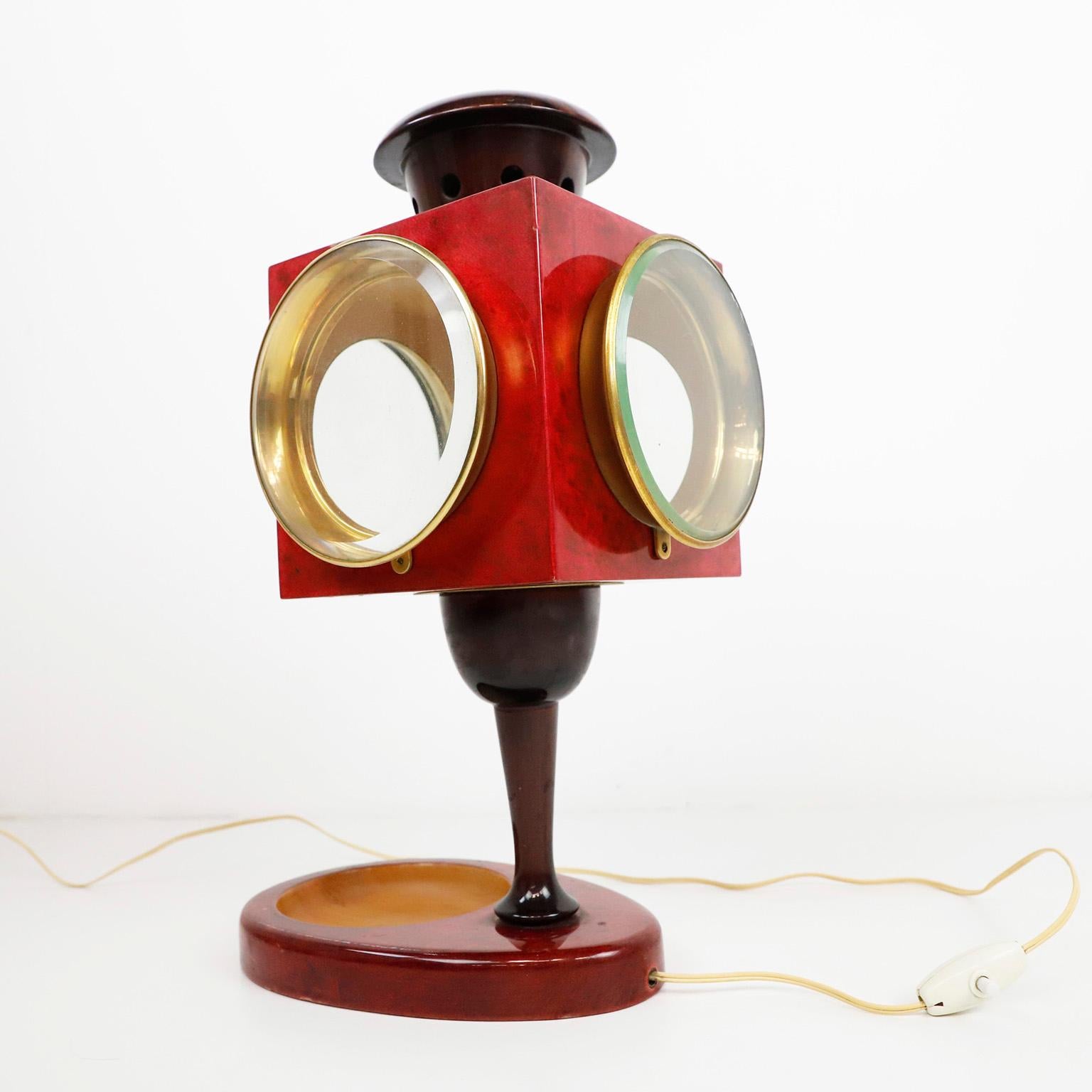 Mid-Century Modern Huge Aldo Tura Red Goatskin Lantern Table Lamp