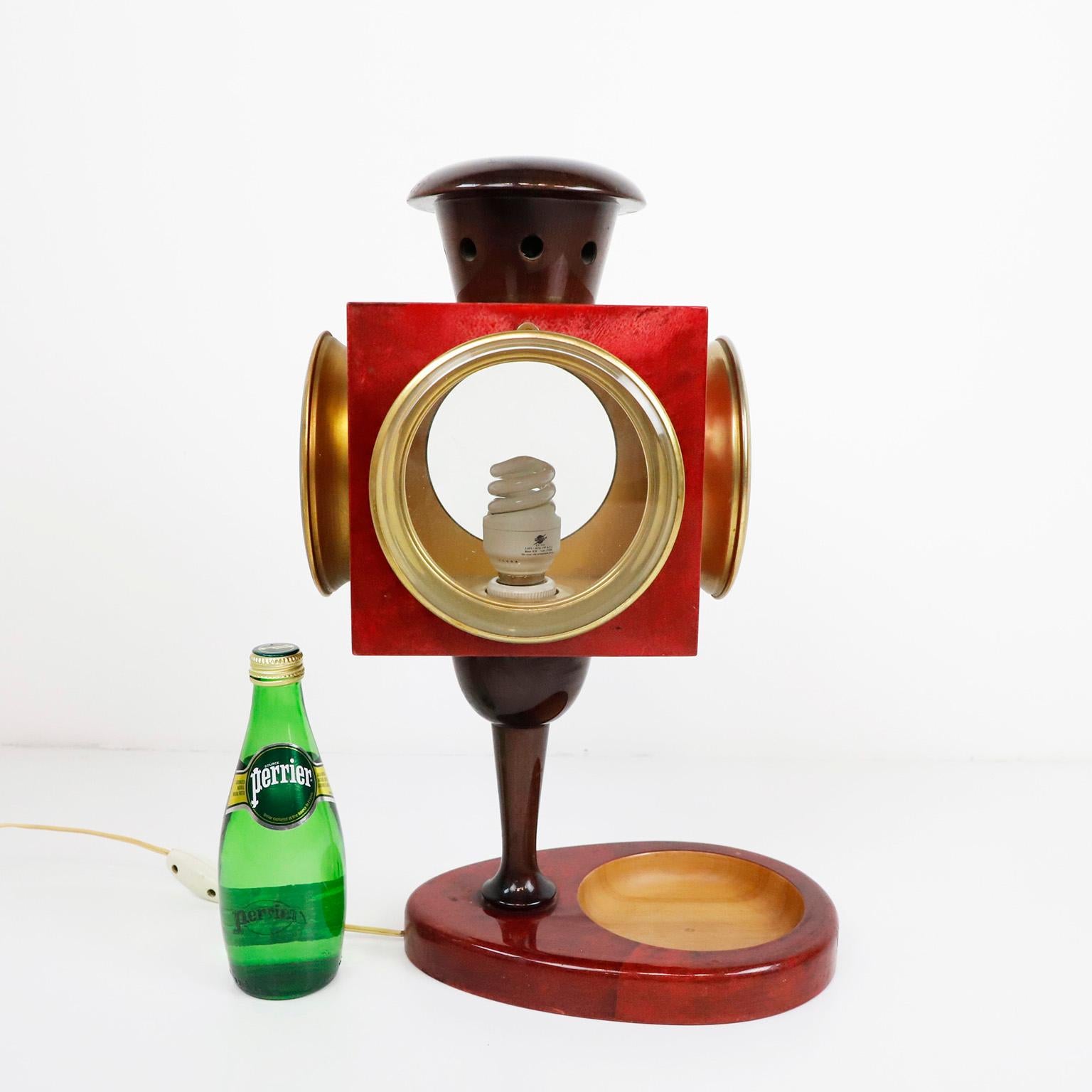 Mid-20th Century Huge Aldo Tura Red Goatskin Lantern Table Lamp