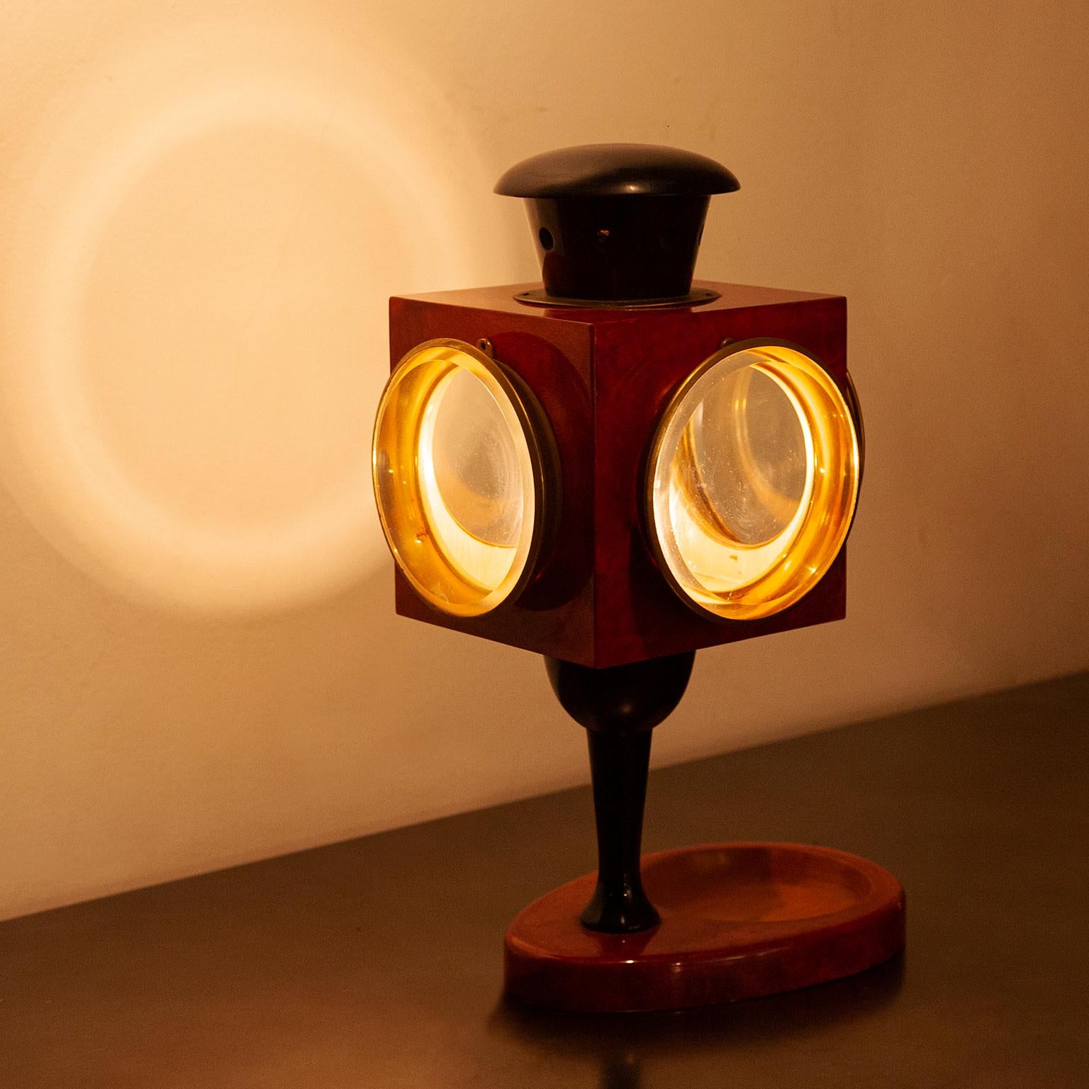 Huge Aldo Tura Red Goatskin Lantern Table Lamp For Sale 1