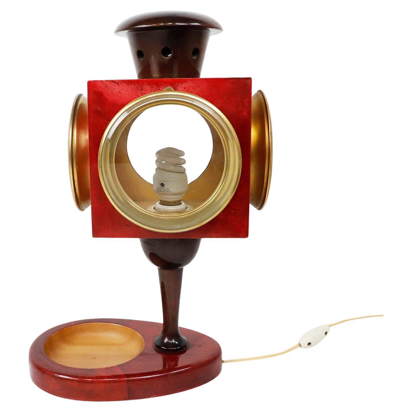 Huge Aldo Tura Red Goatskin Lantern Table Lamp For Sale