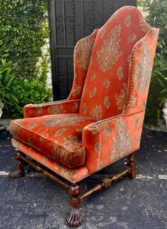 Grande chaise trône coloniale espagnole Alfonso Marina Ebanista à dossier à ailettes