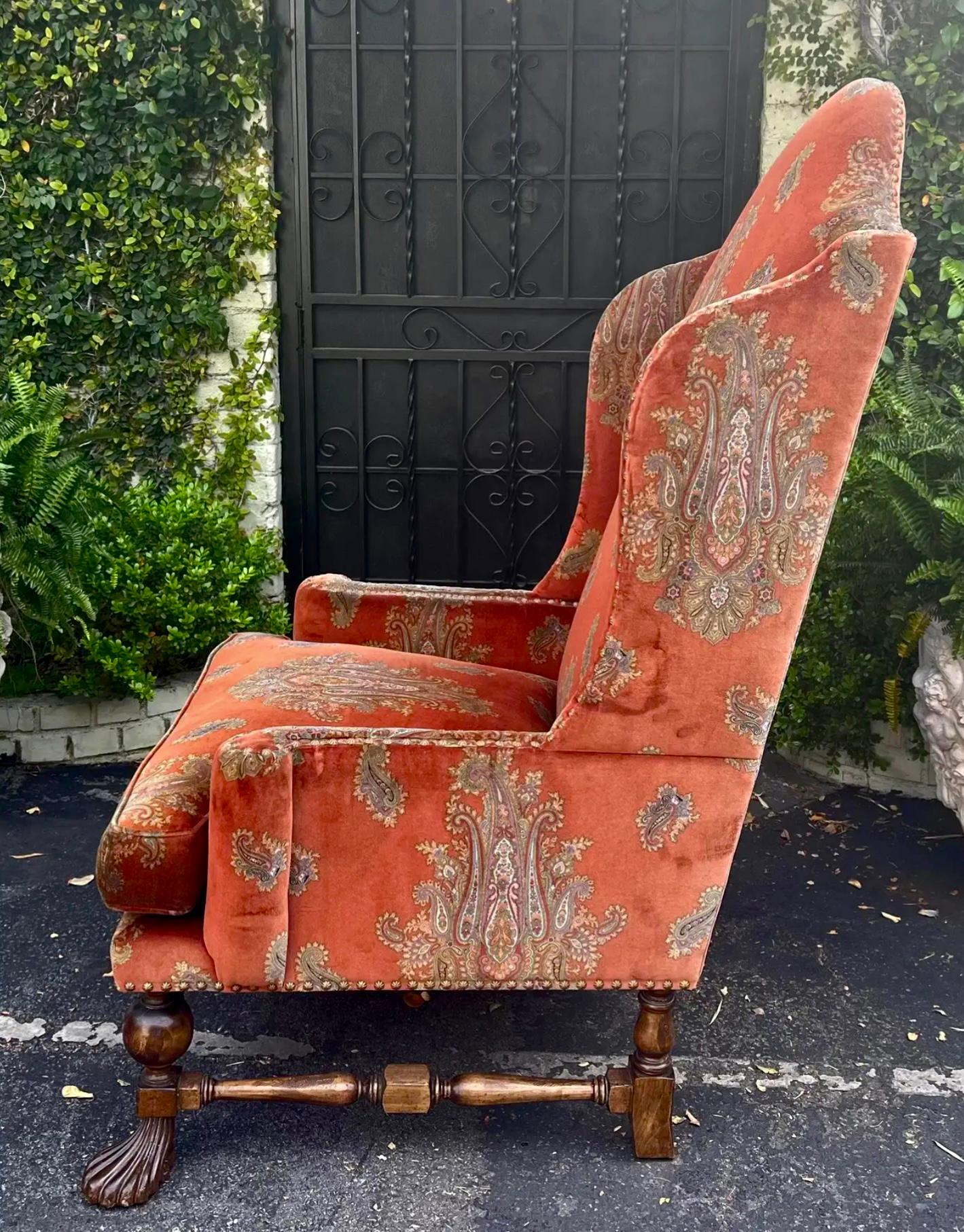 Mexican Huge Alfonso Marina Ebanista Spanish Colonial Wingback Throne Chair