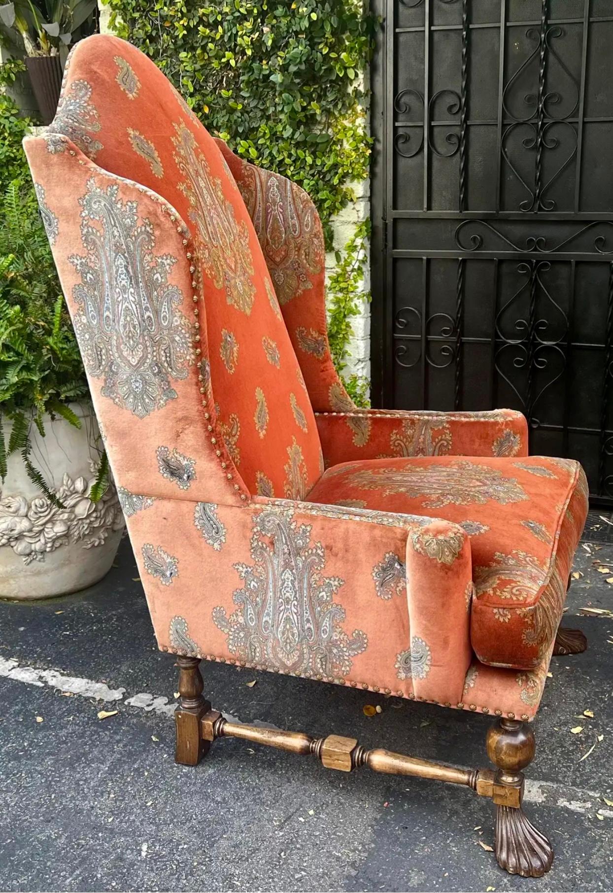 Huge Alfonso Marina Ebanista Spanish Colonial Wingback Throne Chair In Good Condition In LOS ANGELES, CA