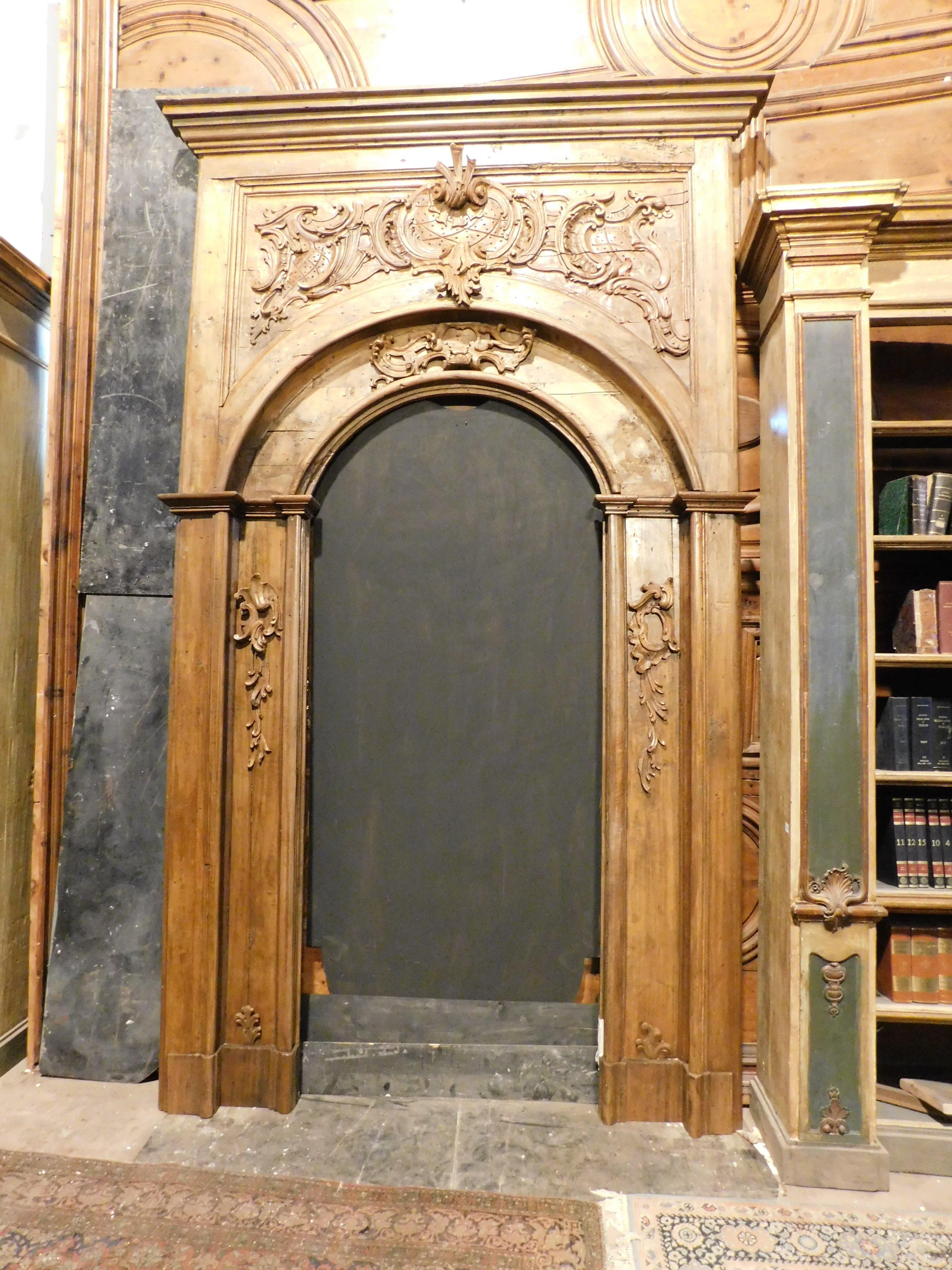 Poplar Huge amazing richly carved wooden portal frame, Italy For Sale